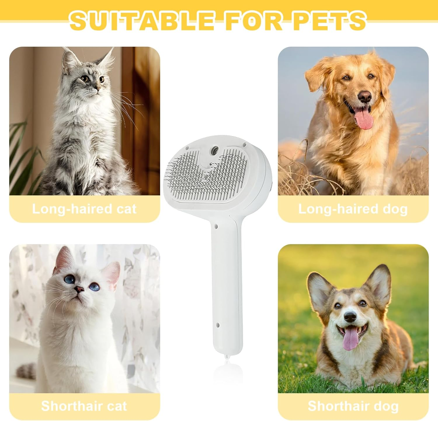 Cat Brush with Steam, Cat Steam Brush, Pet Spray Massage Comb 3-In-1 Steam Brush for Pet Massage, Cleaning, Hair Removal and Antibacterial, Beautiful Hair Care (White) image number 5