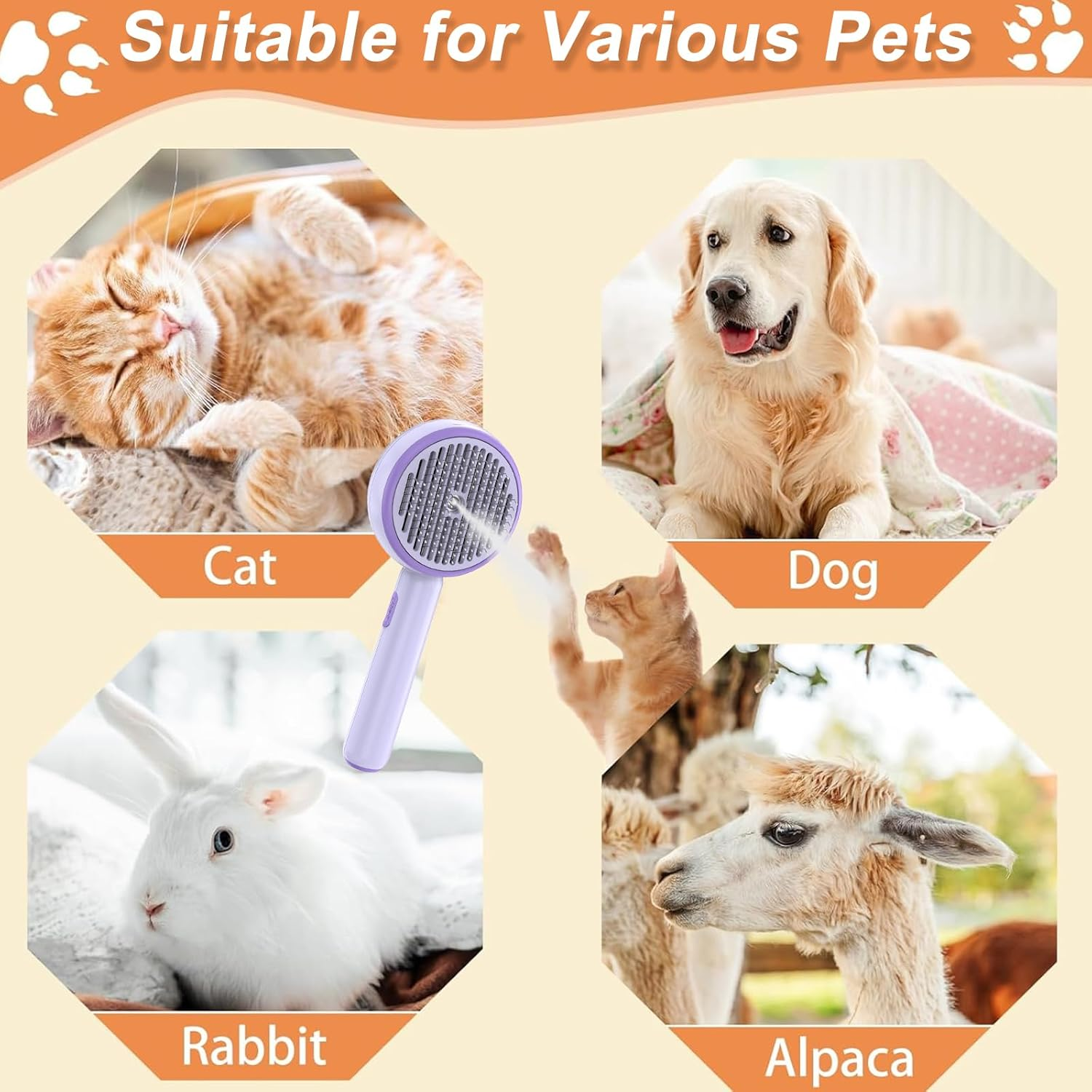 Cat Brush with Steam, 3-In-1 Steam Brush, Cat Brush with Self-Cleaning, One Button with Water Tank and Spray, anti Static Electricity and Tangle, Steamy Brush for Cats, Dogs, Purple image number 3