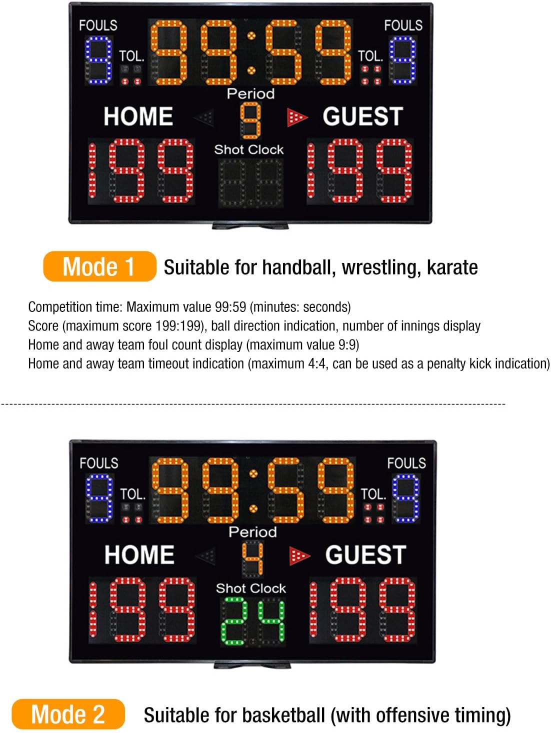 Electronic Basketball Scoreboard, 15 Digits High Brightness Multifunctional Digital Scoreboard Built in Speaker Editable Portable Score Keeper with Remote Control image number 1