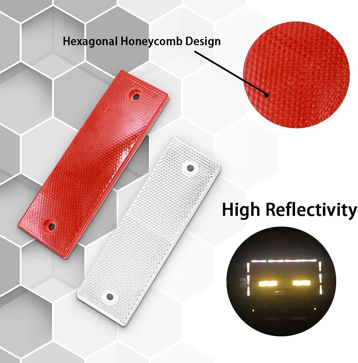 10 Pcs Self-Adhesive Rectangular Reflectors - High Visibility Safety Reflector for Trailers, Trucks, Cars, Agricultural Vehicles & Gate Posts, Durable Rear Reflector Stickers for Night Road Safety image number 4