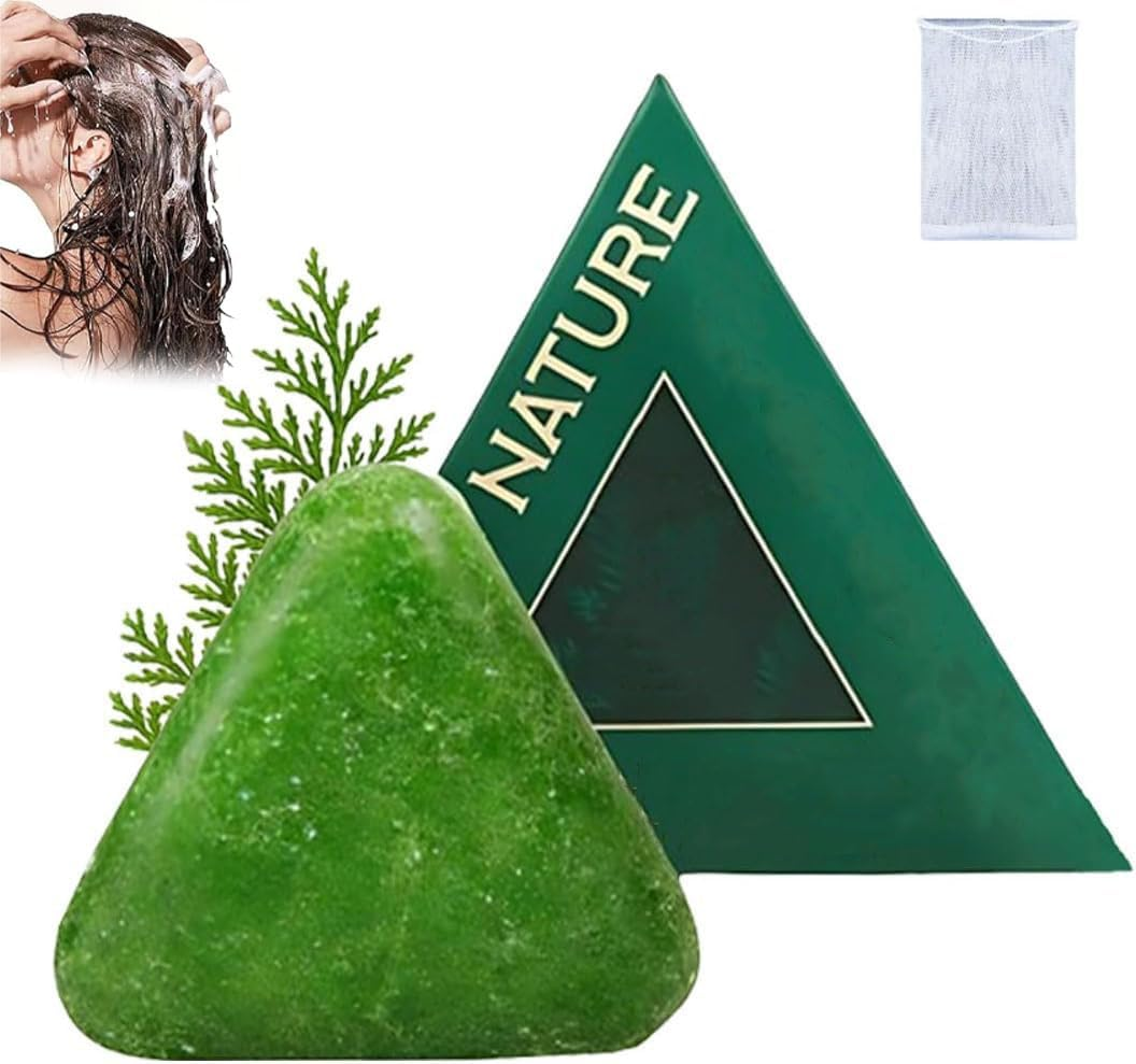 Nature Triangle Shampoo Bar, Nature Sevengreen Soap Shampoo, Plant-Based Solid Shampoos Bar, Calming & Strengthens Hairs, Gentle Cleansing & Nourishing Care for All Hair Types (1PCS)