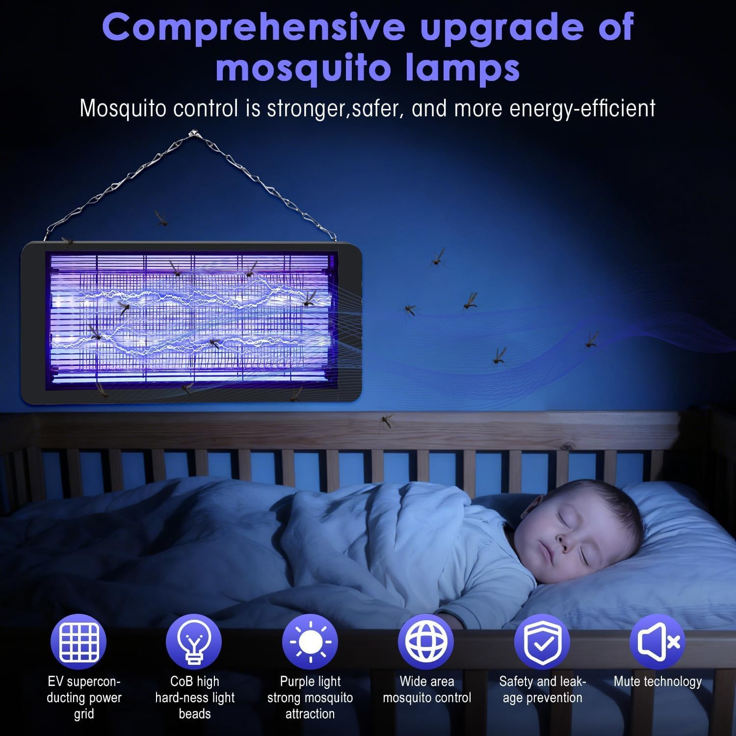 40W Electric Mosquito Zapper, Electric Bug Zapper with Powerful Grid, Chemical-Free Insect Trap, Safe Moth Zapper Machine with Wall-Mounted Design Insect Killer Lamp for Shop Restaurant Garden Yard image number 5