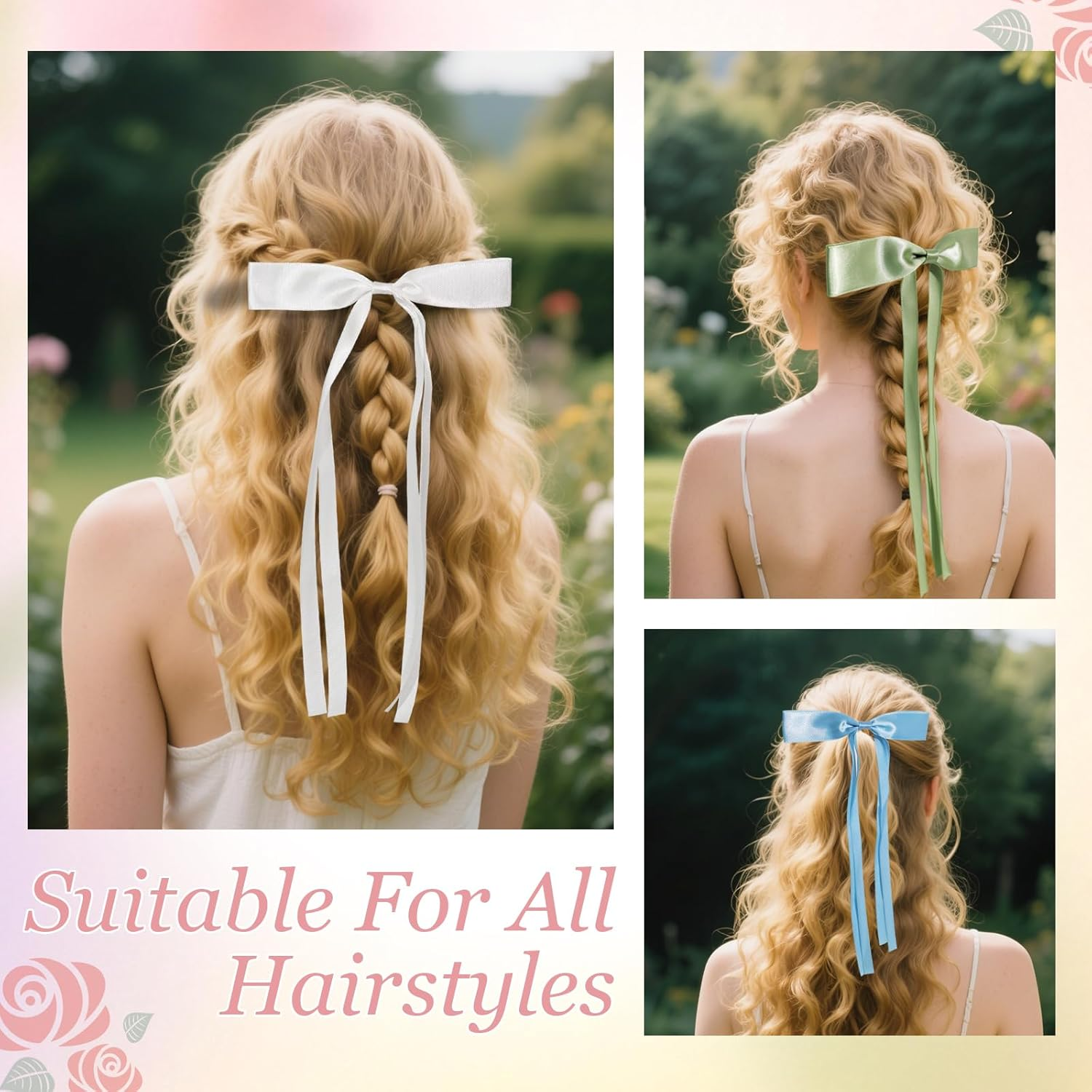 8Pcs Long Tail Bow Hair Clips for Women image number 2