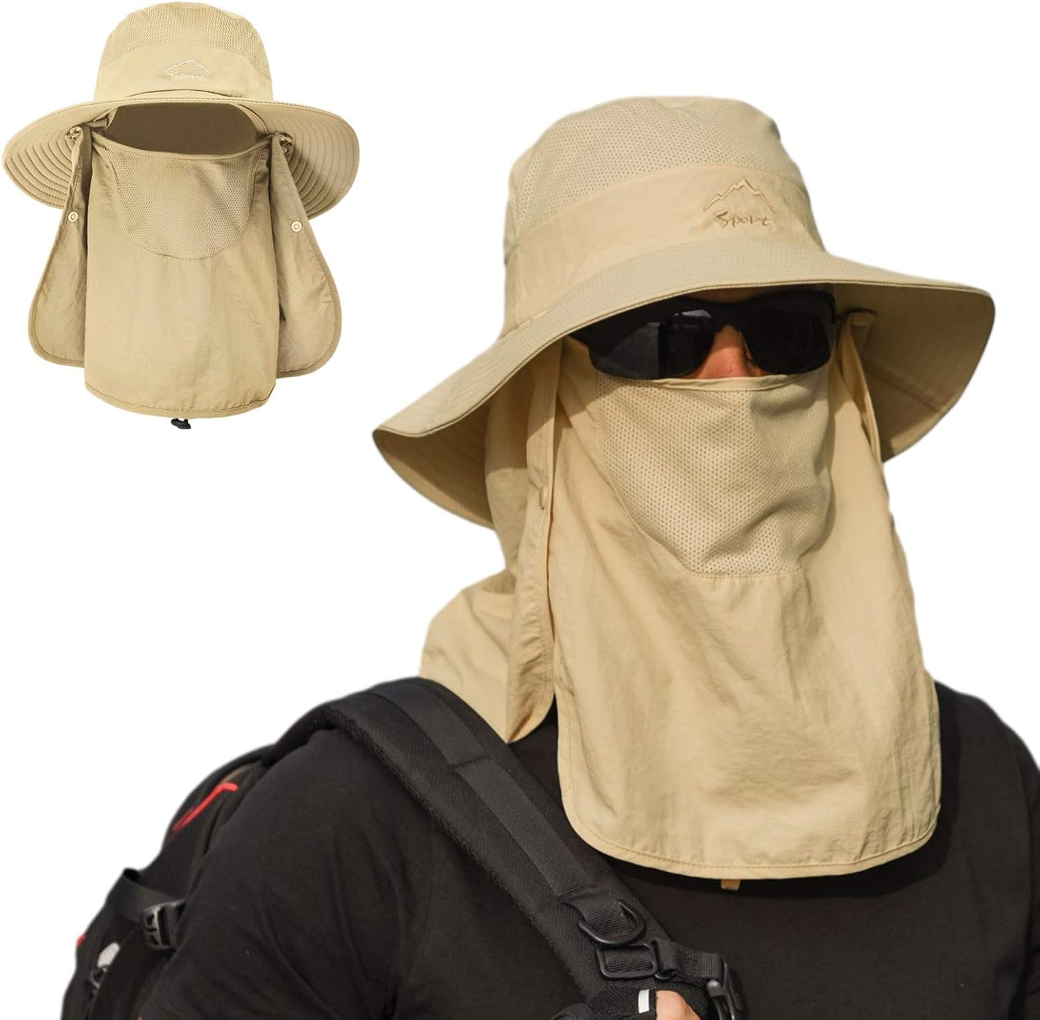 Sun Hat Men Women Summer Outdoor Unisex UV Protection Hat Adjustable Removable Foldable Fishing Hat Breathable Quick Drying Hiking Hat