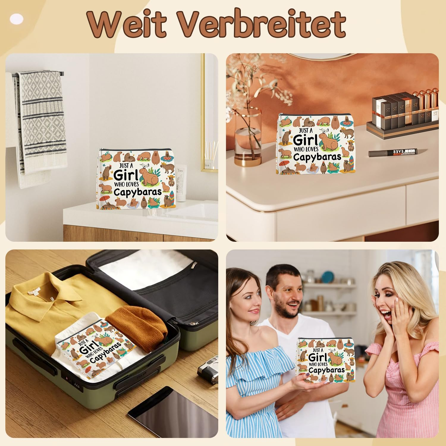 Cosmetic Bag for Girls Capybara Makeup Bag Makeup Bag with Zip for Girlfriend Capybara Gifts for Animal Lovers Portable Toiletry Bag Women for Travel Everyday Life image number 4