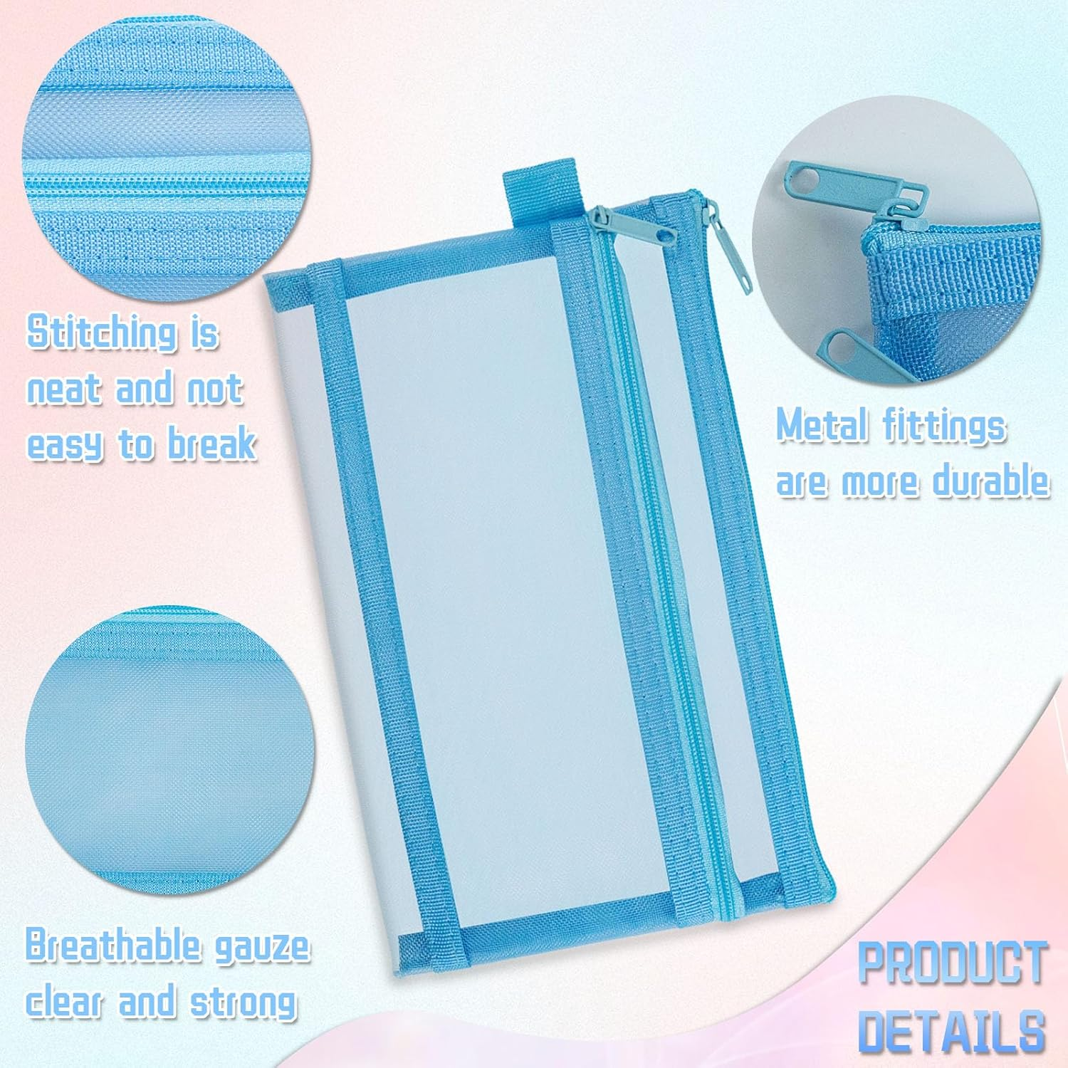 5 Pcs Pencil Case Pouch Pencil Case Large Capacity Zipper Mesh Pen Pouch Double Multifunctional Stationery Organizer Storage Bag for Office Supplies Cosmetics Makeup Travel Accessories (Multicolour) image number 5