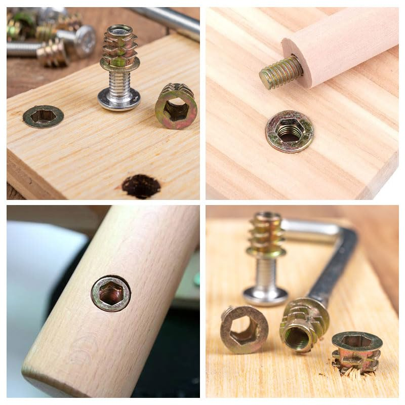 20 PCS Hex Socket Threaded Inserts Nuts, Furniture Bolts for Wood, Construction and Other Cork, Fiberglass, M4*15Mm image number 1