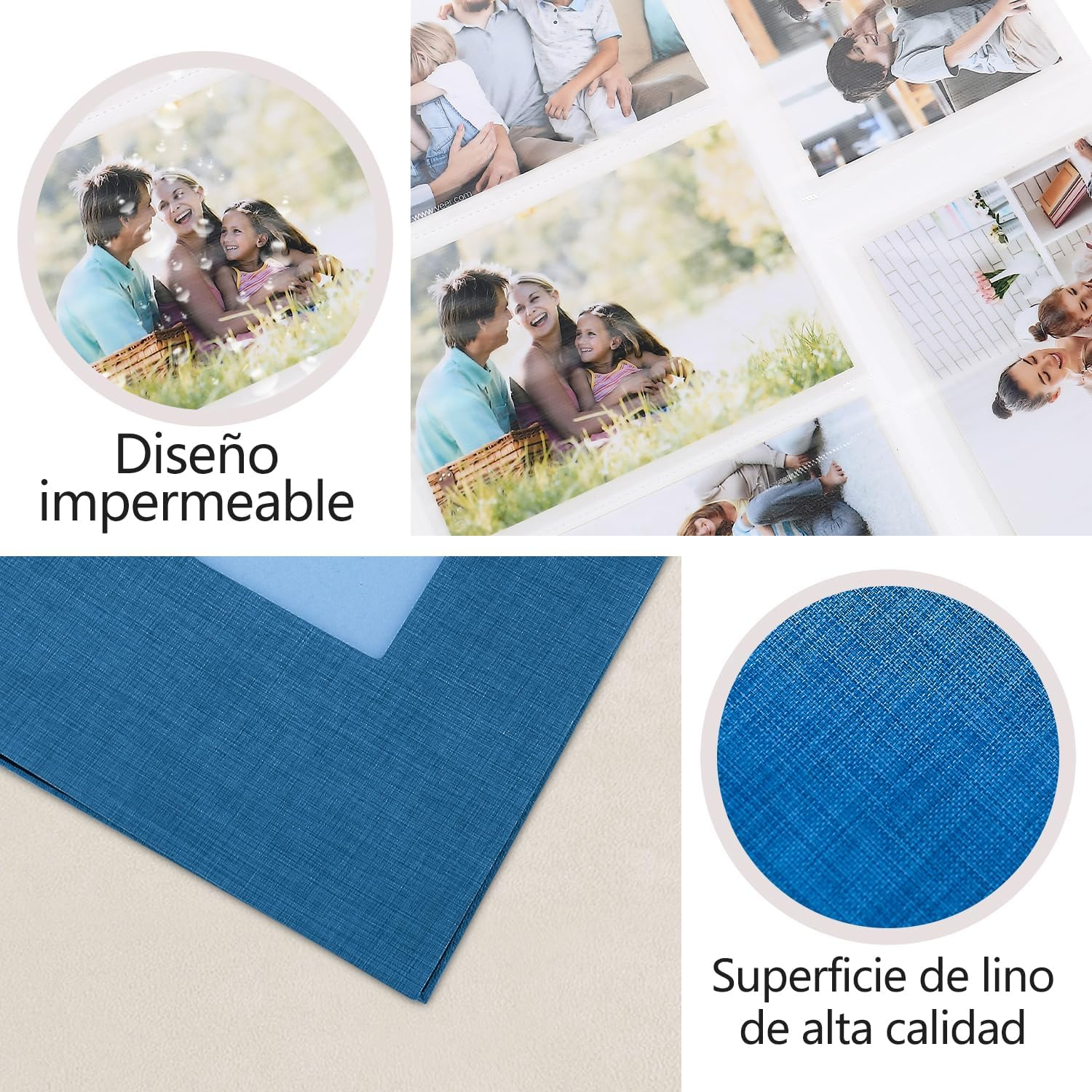 Linen Hardcover Photo Album 4X6 600 Photos Large Capacity for Family Wedding Anniversary Baby Vacation,Blue,600 Pockets image number 6