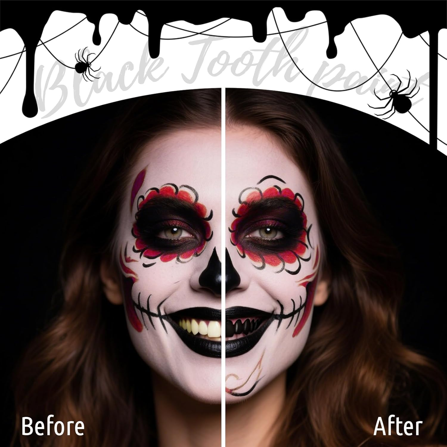 YBUETE Halloween Black Tooth Paint, Temporary Black Teeth Paint for Cosplay, Safe,Quick Dry Realistic, Special Effects Makeup for Theater,Halloween Clown Skeleton Zombie Vampire Costume Makeup image number 3