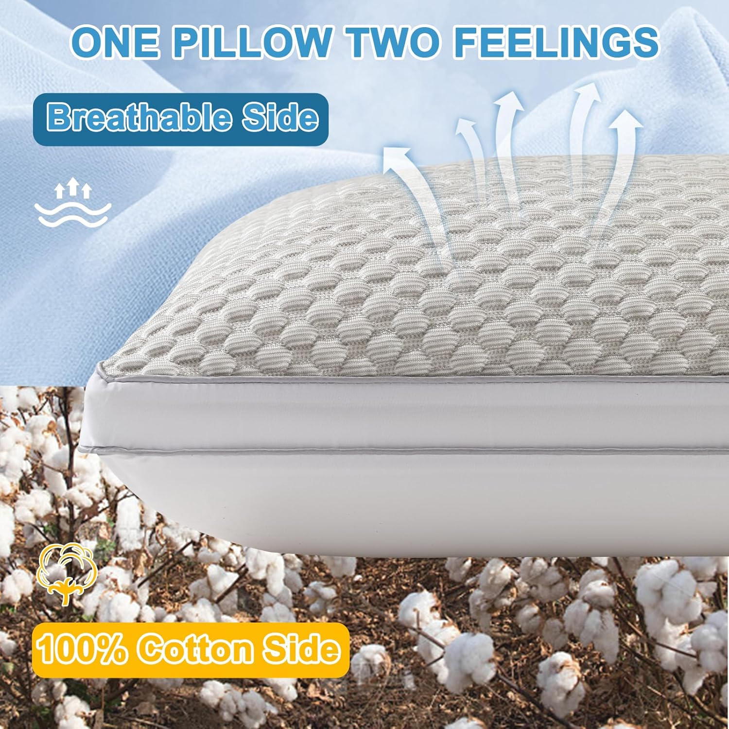 YOUR MOON Soft Support Pillow Queen Size, Down-Alternative Filling Pillows for Sleeping, Thick Fluffy Bed Pillow for Side Stomach Sleepers(Gray) image number 5