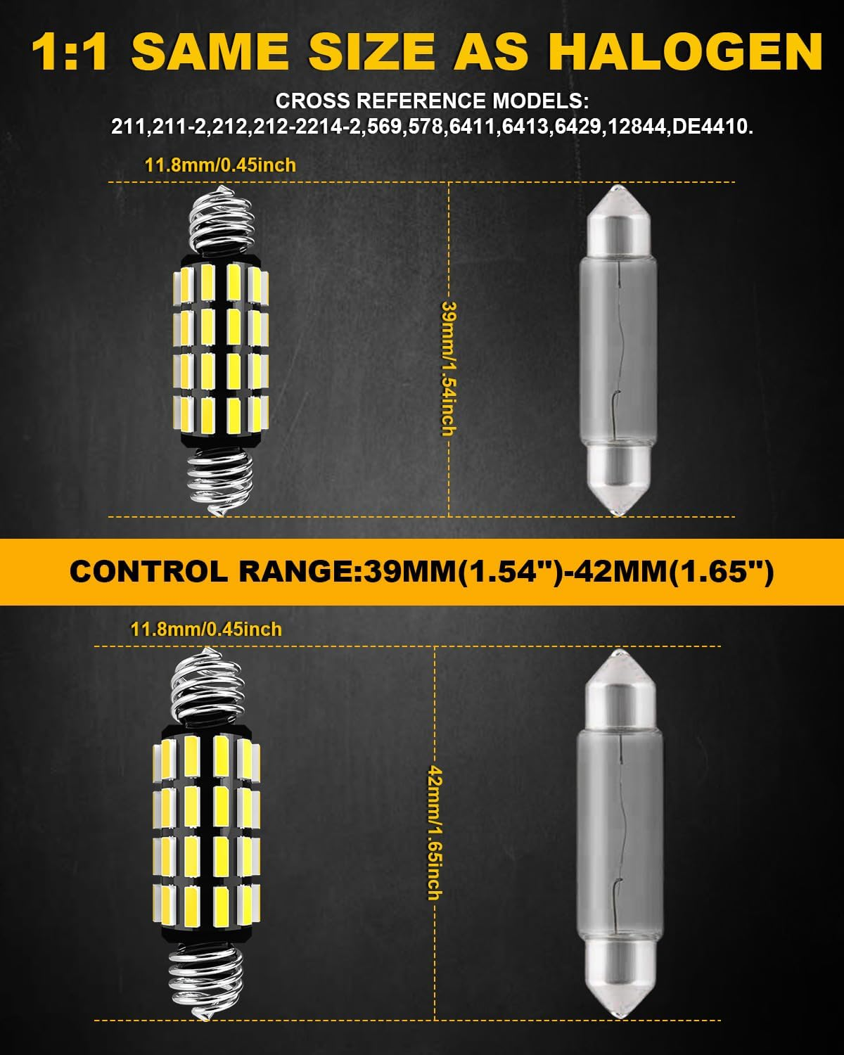 39Mm 42Mm Festoon LED Bulb 700% Brightness, OUSHI 211-2 578 C5W LED Bulb 6500K White 12V 24V for Car LED Interior Dome Map Door Courtesy License Plate Light Bulbs, 4 Pack