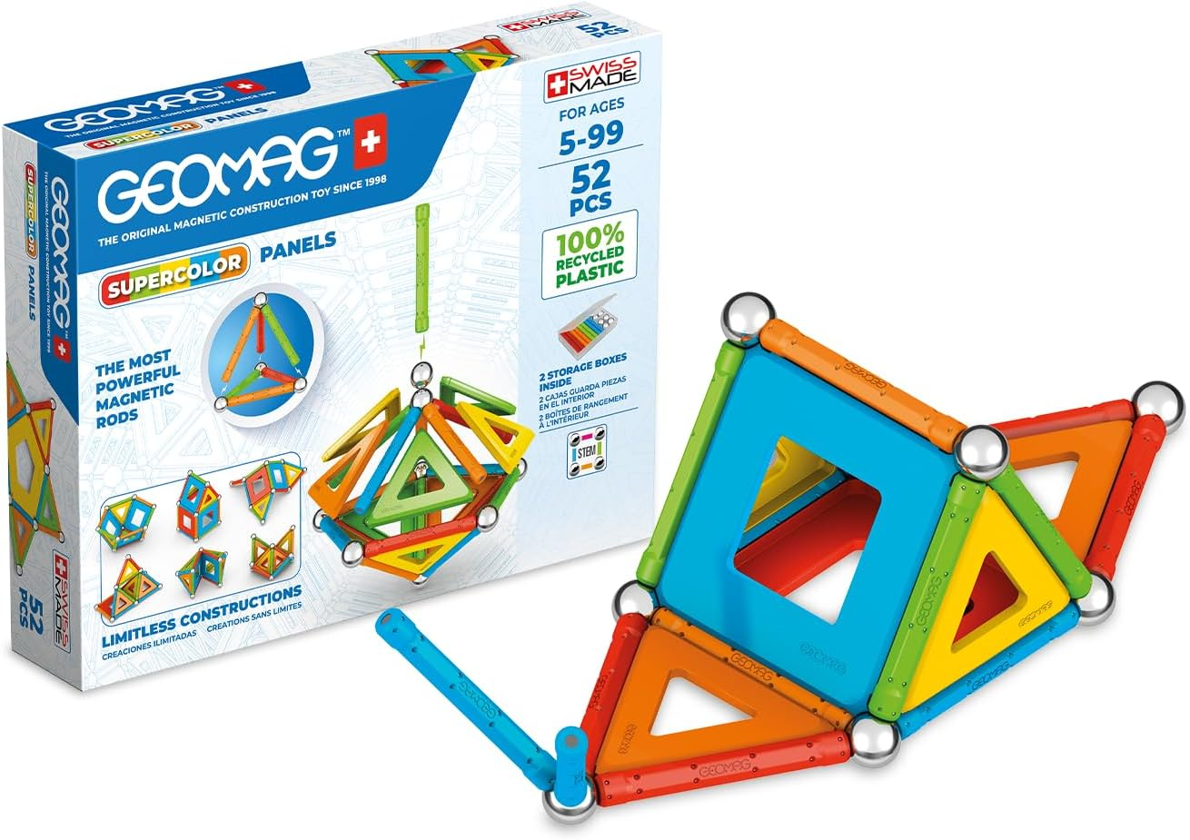 Geomag - Supercolor Magnetic Constructions for Kids, Magnetic Toy, Green Collection 100% Recycled Plastic, 52 Pieces image number 4