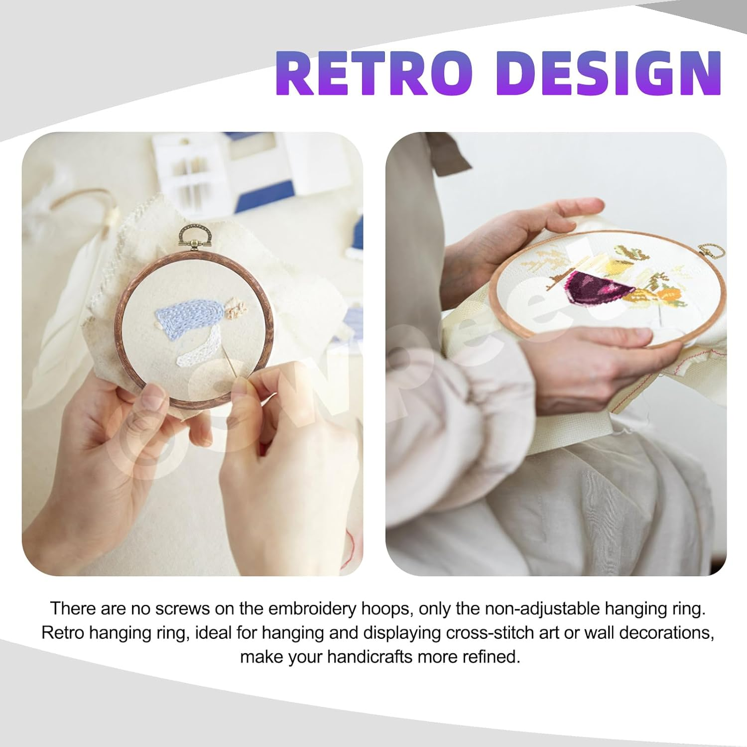 Swpeet 4Pcs 4 Sizes Circle Oval Rectangular Octagonal Embroidery Hoops Kit, Imitated Wood Plastic Display Frame, Cross Stitch Hoop Ring for Art Craft Sewing and Hanging Ornaments Home Decor image number 4