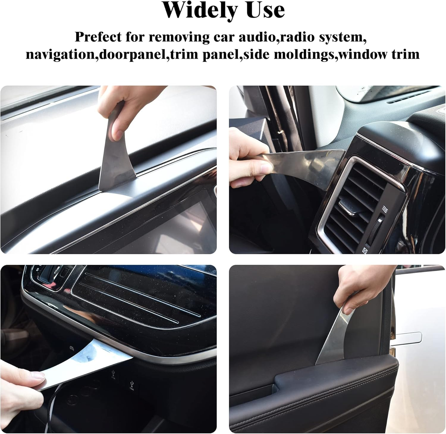 Wigoo Trim Removal Tool Metal Pry Tool Pro Stainless Steel Metal Pry Board Auto Clip Removal Tool Door Panel Car Interior Trim Tools for Fastener, Audio Dashboard, Clips, Baseboard - 2PCS image number 2