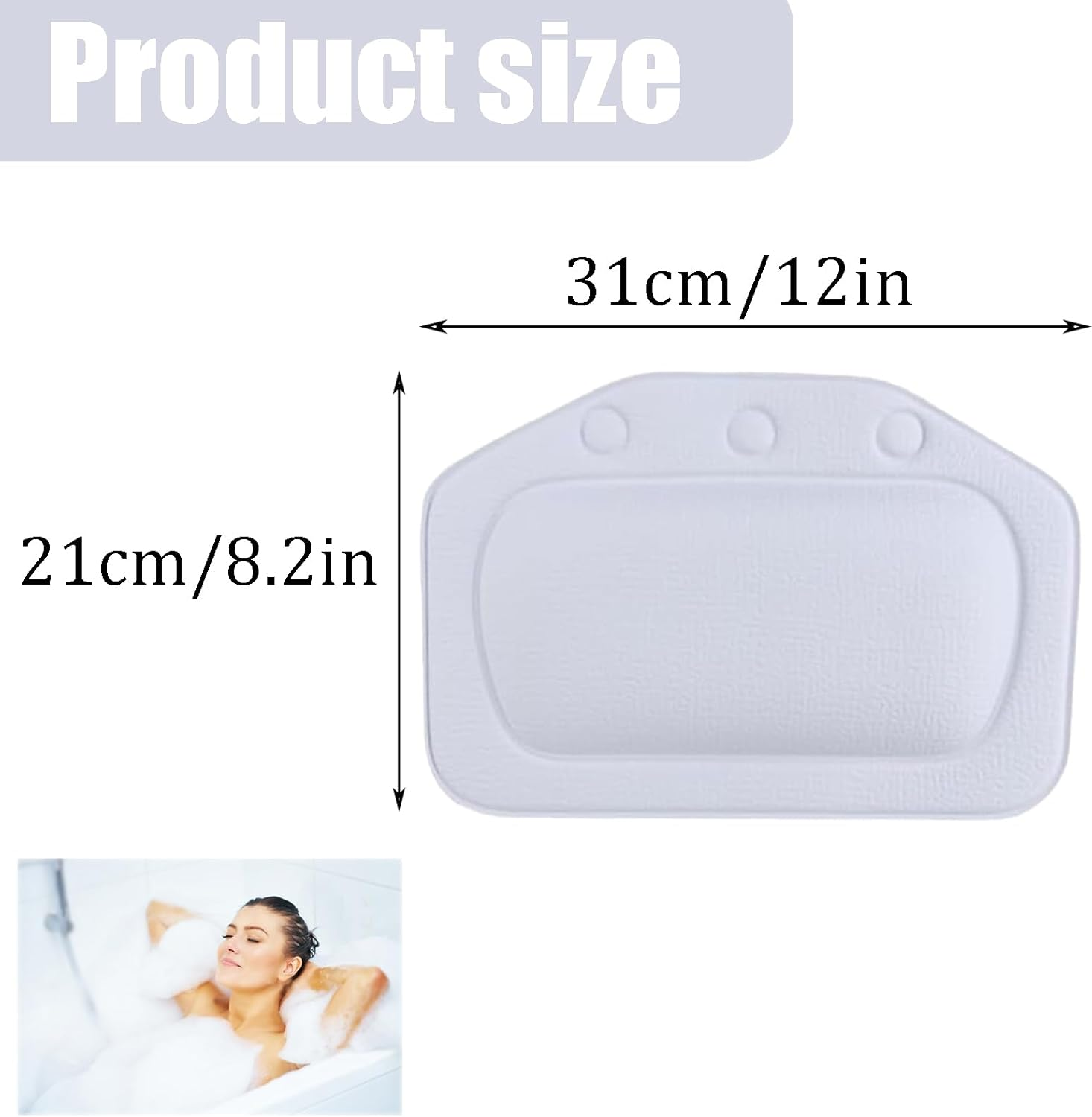 Bath Pillow with 3 Strong Suction Cups, Soft Waterproof Bathroom Pillow for Tub, Relaxing Bathtub Pillow for Neck and Back Support Modern Minimalist Design Durable Bath Accessories image number 4