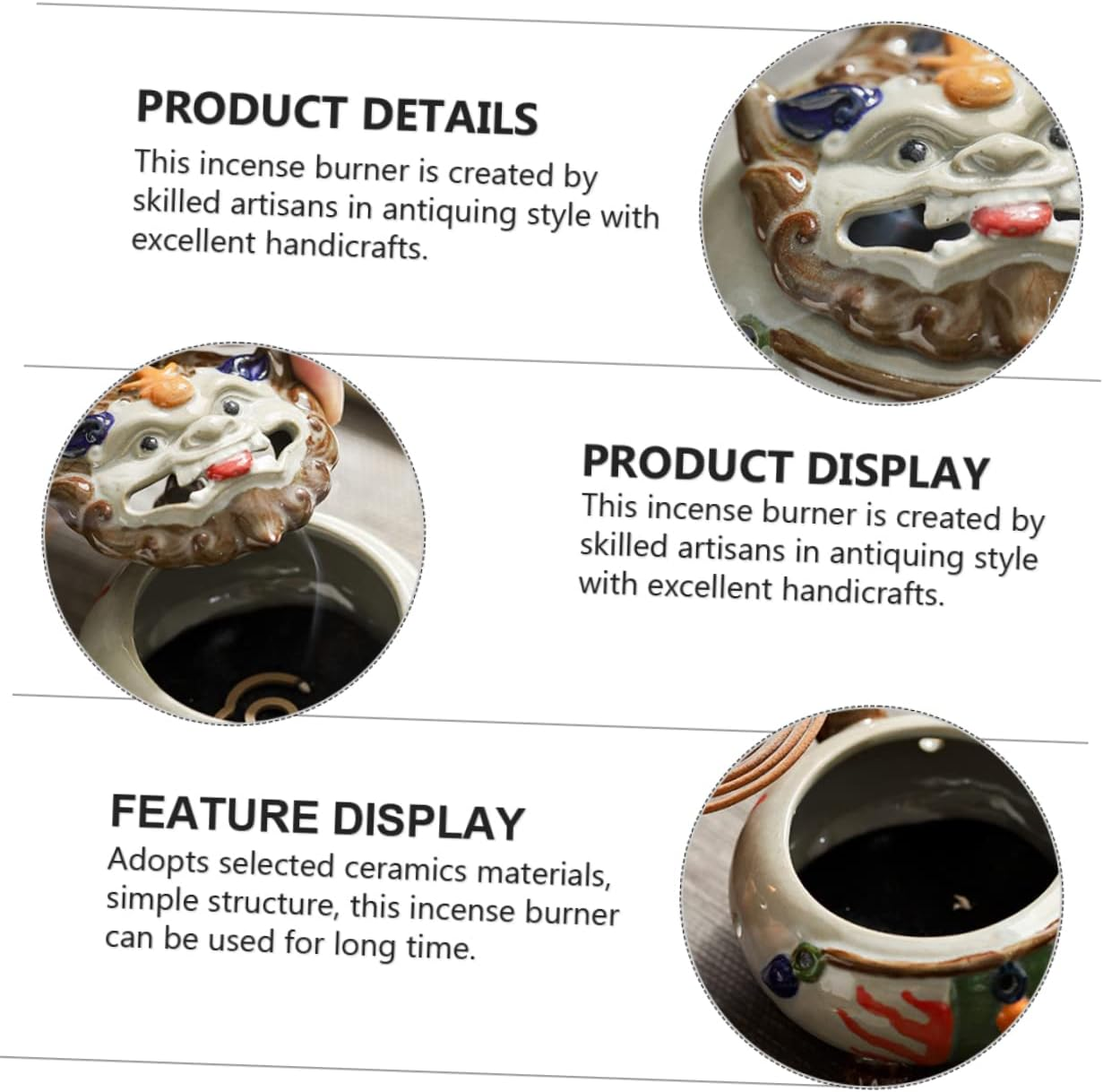 DOITOOL Auspicious Beast Incense Burner Censer Home Decor Ancient Design for Desktop Aroma image number 2