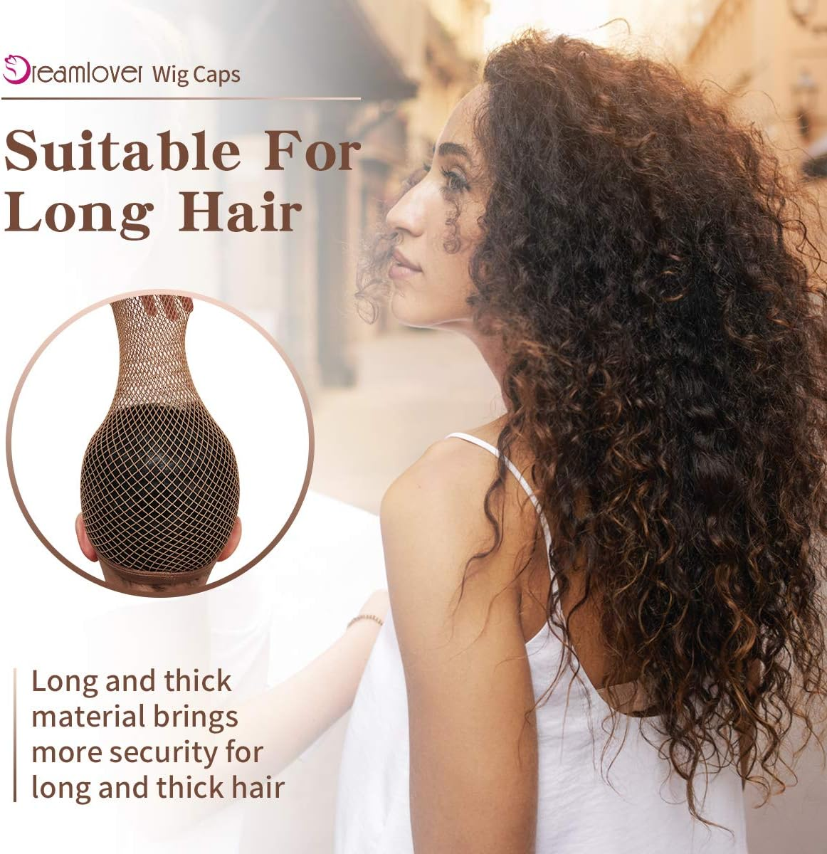Dreamlover Hair Net for Wig, Brown Wig Cap for Long Hair, Mesh Wig Cap, 2 Pieces - Brown image number 3