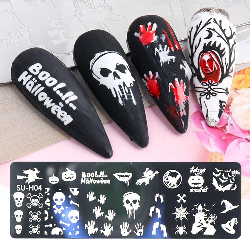 Halloween Nail Art Stamping Plates, 6 PCS Halloween Nail Stamper Kit Horror Ghost Skull Pumpkin Spider Witch Nail Art Stencils Plates Halloween Holiday Party Manicure Template Design Tool image number 5