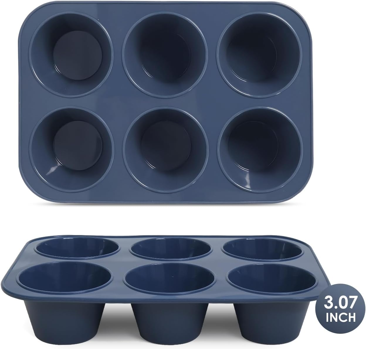 2 Pack Silicone Muffin Baking Pan & Large Cupcake Tray 6 Cup - Nonstick Giant Cake Molds/Tin, Large Silicon Bakeware, BPA Free, Dishwasher & Microwave Safe by Folksy Super Kitchen (Grey) image number 1