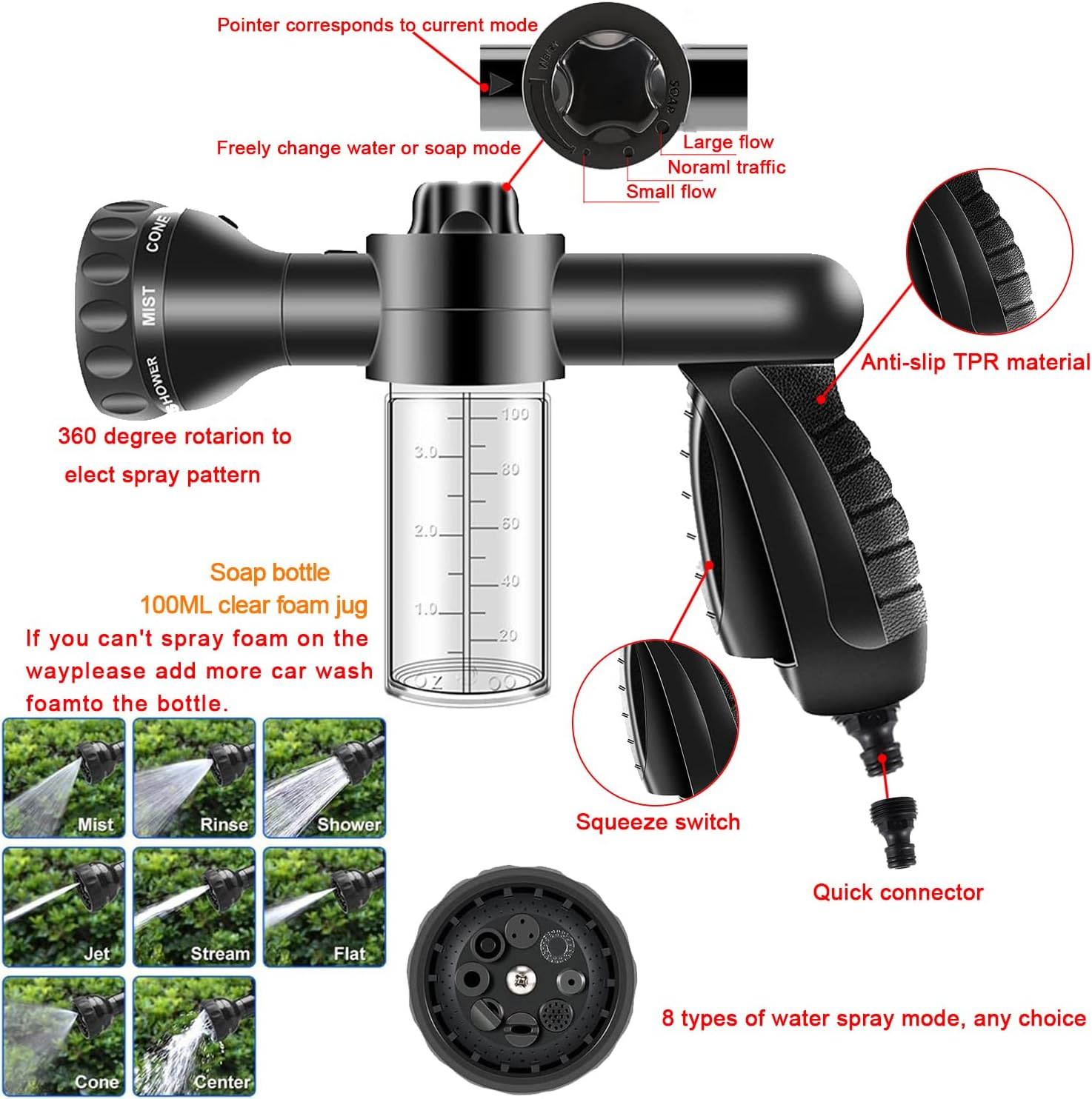 LIANXIN Car Wash Kit -Car Wash Cleaning Kit Car Interior Detailing Kit with Car Wash Foam Gun,Microfiber Sponge Car Care Kit,Tire Brush, Car Wash Kit with Foam Gun, Grey (QJB-30) - Grey image number 5