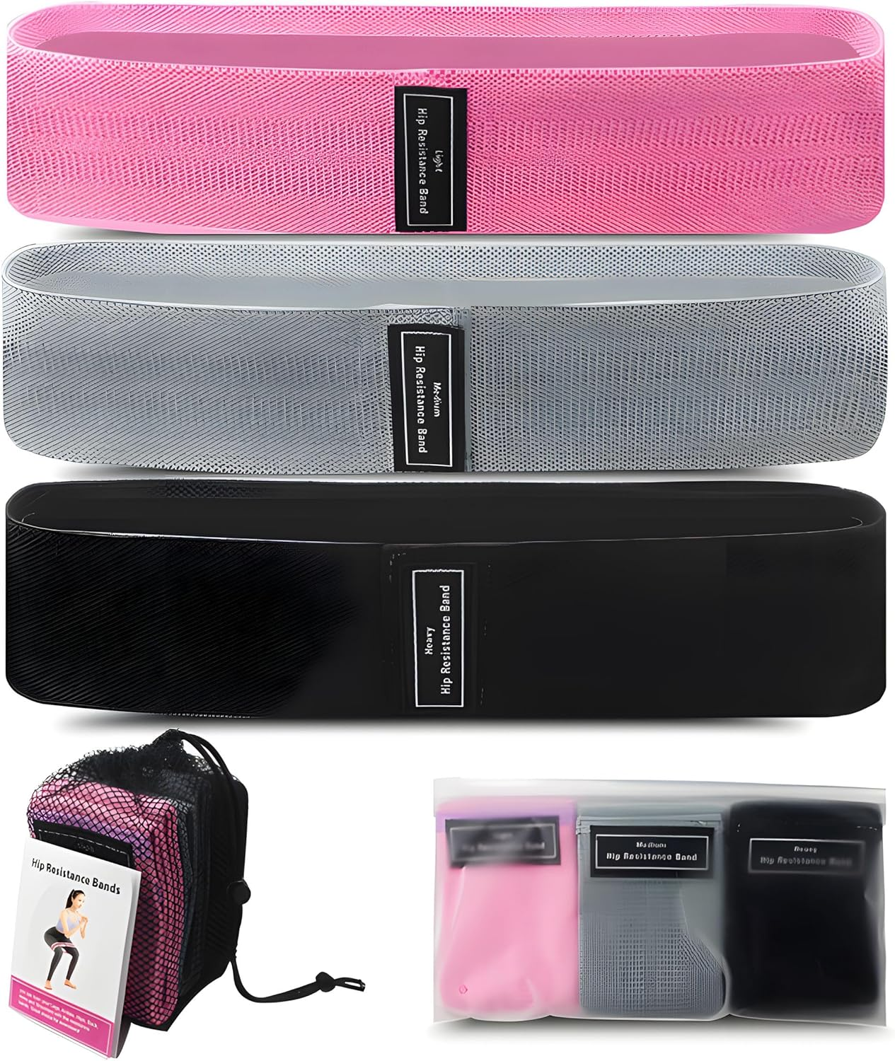 Fabric Resistance Bands Set: 3 Booty Bands with Workout Guide - Ideal for Leg, Hip, Thigh, and Glute Workouts, Yoga, Weightlifting, Physical Therapy, Body Recovery