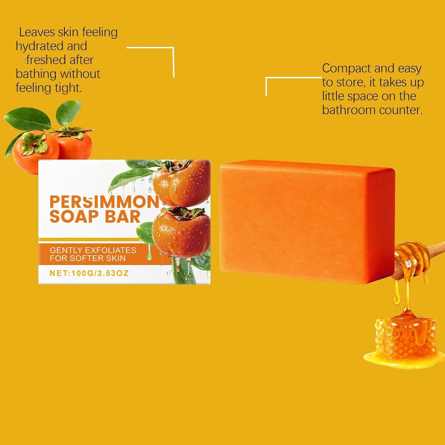Persimmon Soap Bar, Body & Face Soap for Deep Cleansing,Gentle Exfoliating & Moisturizing, Long Lasting Fresh Scent, Post-Clean Comfort for Daily Use，Deodorizing for Old People Smell (1PCS) - 4Pcs image number 2