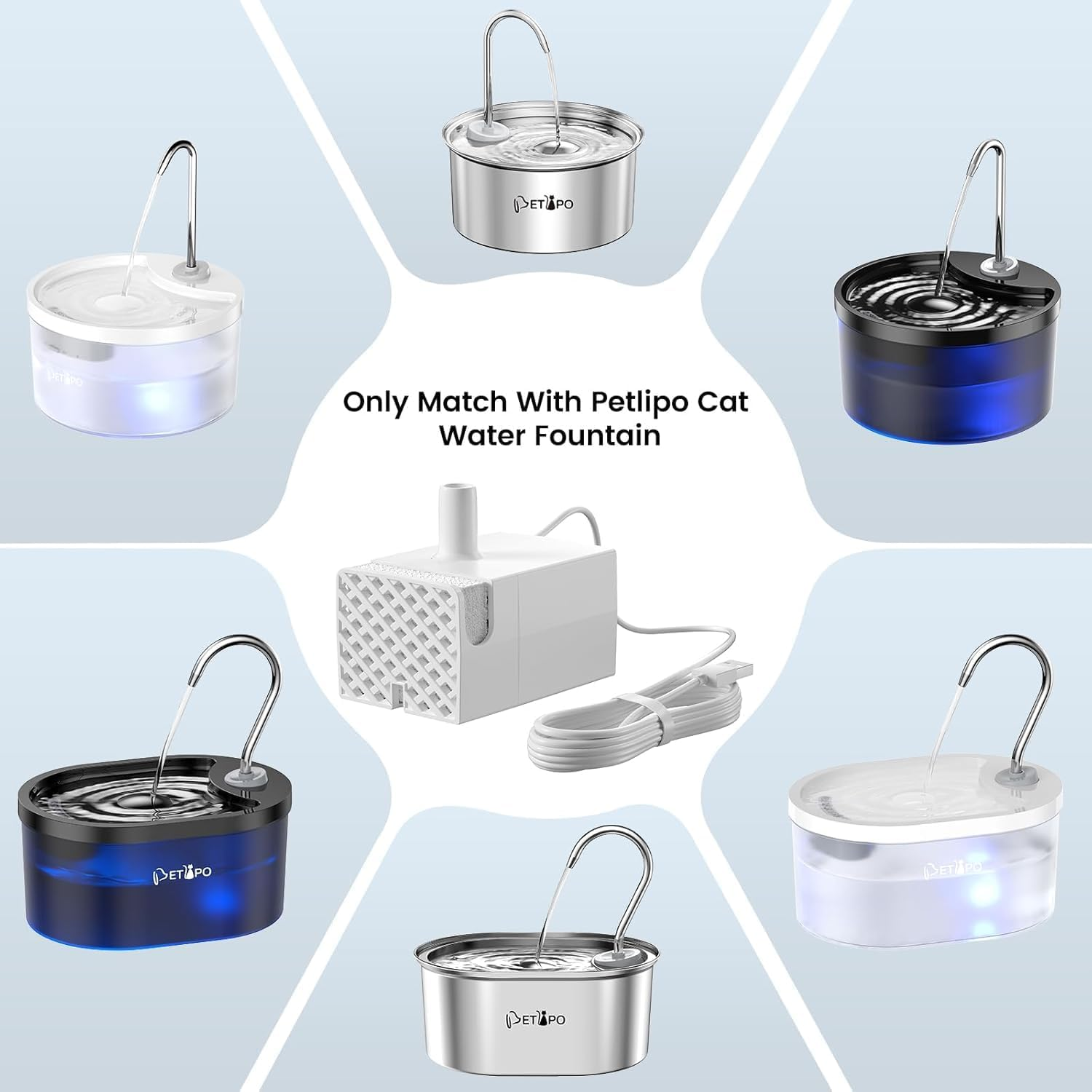 Cat Water Fountain Replacement Pump, Cat Fountain Pump with Water Shortage Alert Light, Replacement Pump for Petlipo Pet Water Fountains image number 5