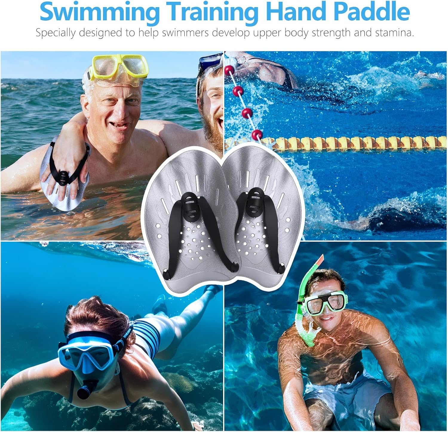 Hianjoo Swimming Hand Paddles for Adult and Junior (1 Pair), Power Strength Train Swim Fins Pool Exercise Swimming Accessories for Novice and Professional Use