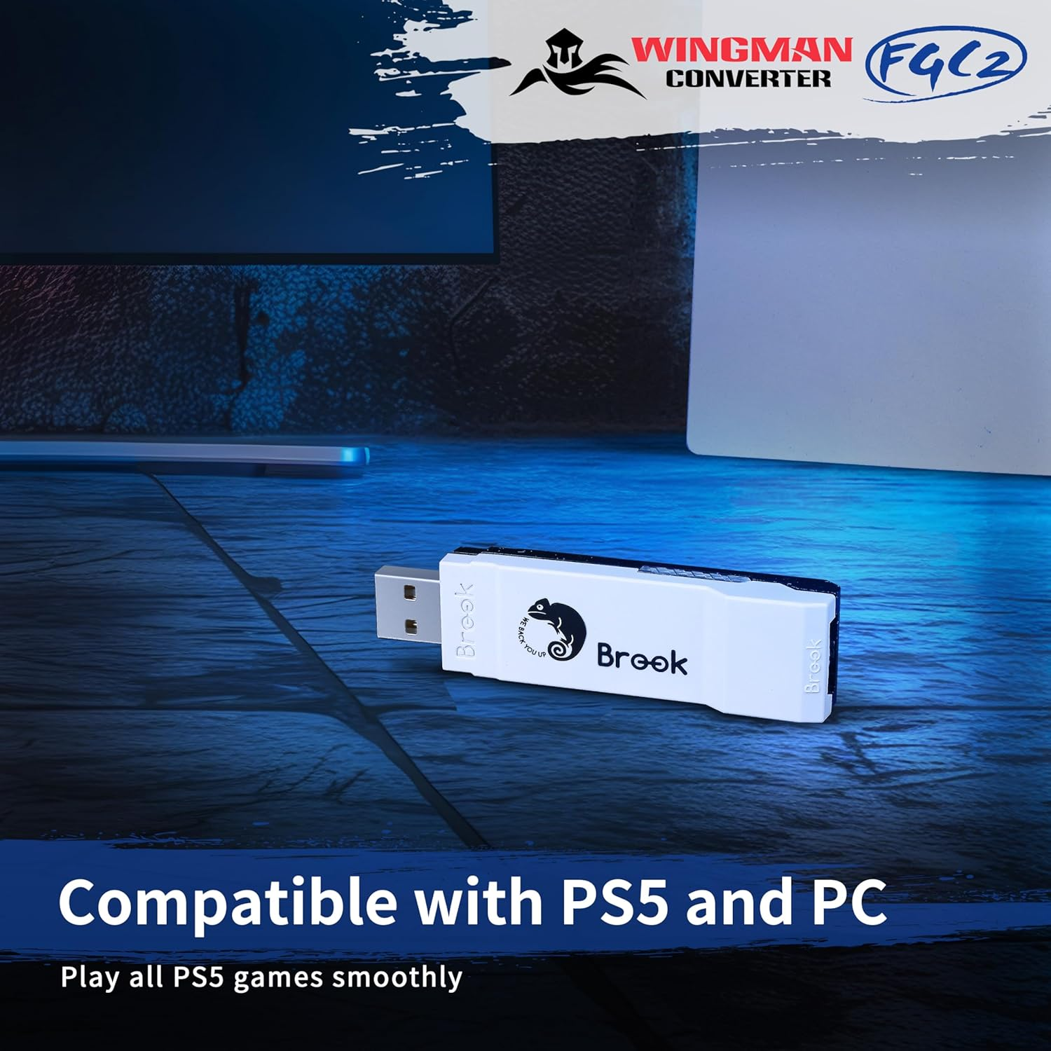 Brook Wingman FGC2 Converter with Keychain&ndash; Arcade Joystick Adapter for PS5 & PC, Supports All PS5 Games