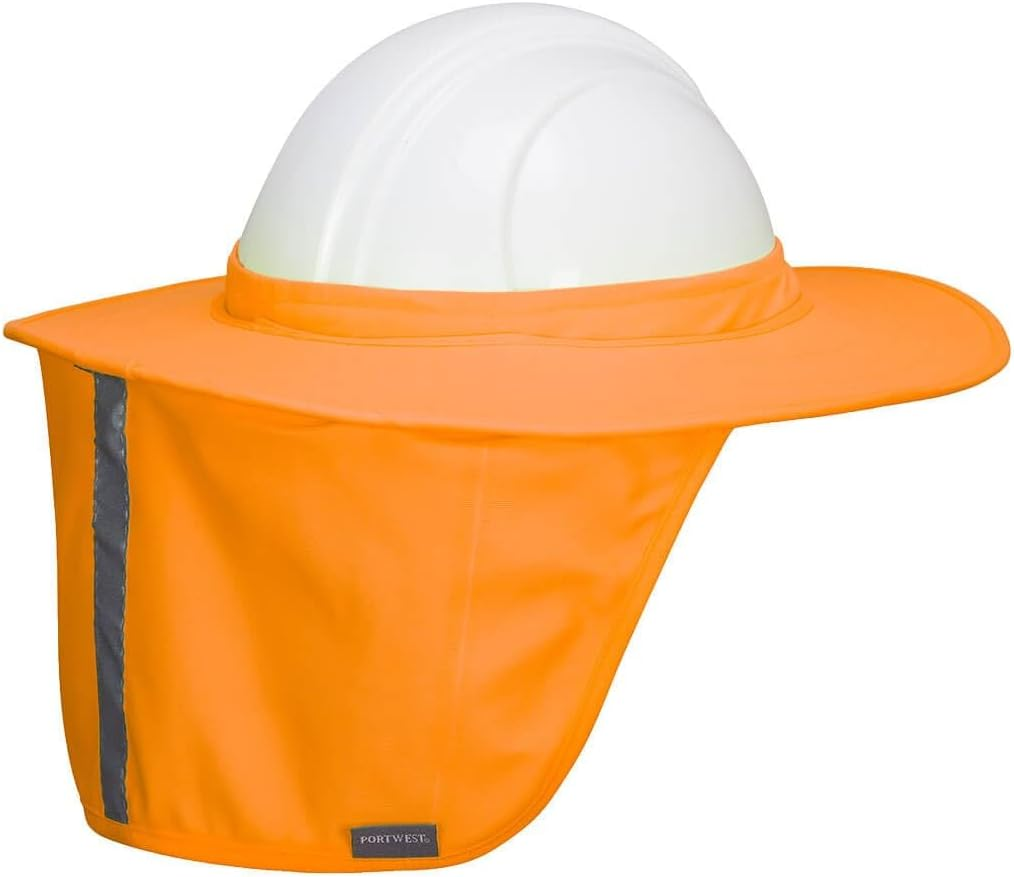 Portwest Hi-Vis Hard Hat Brim with Neck Shade, Orange image number 1