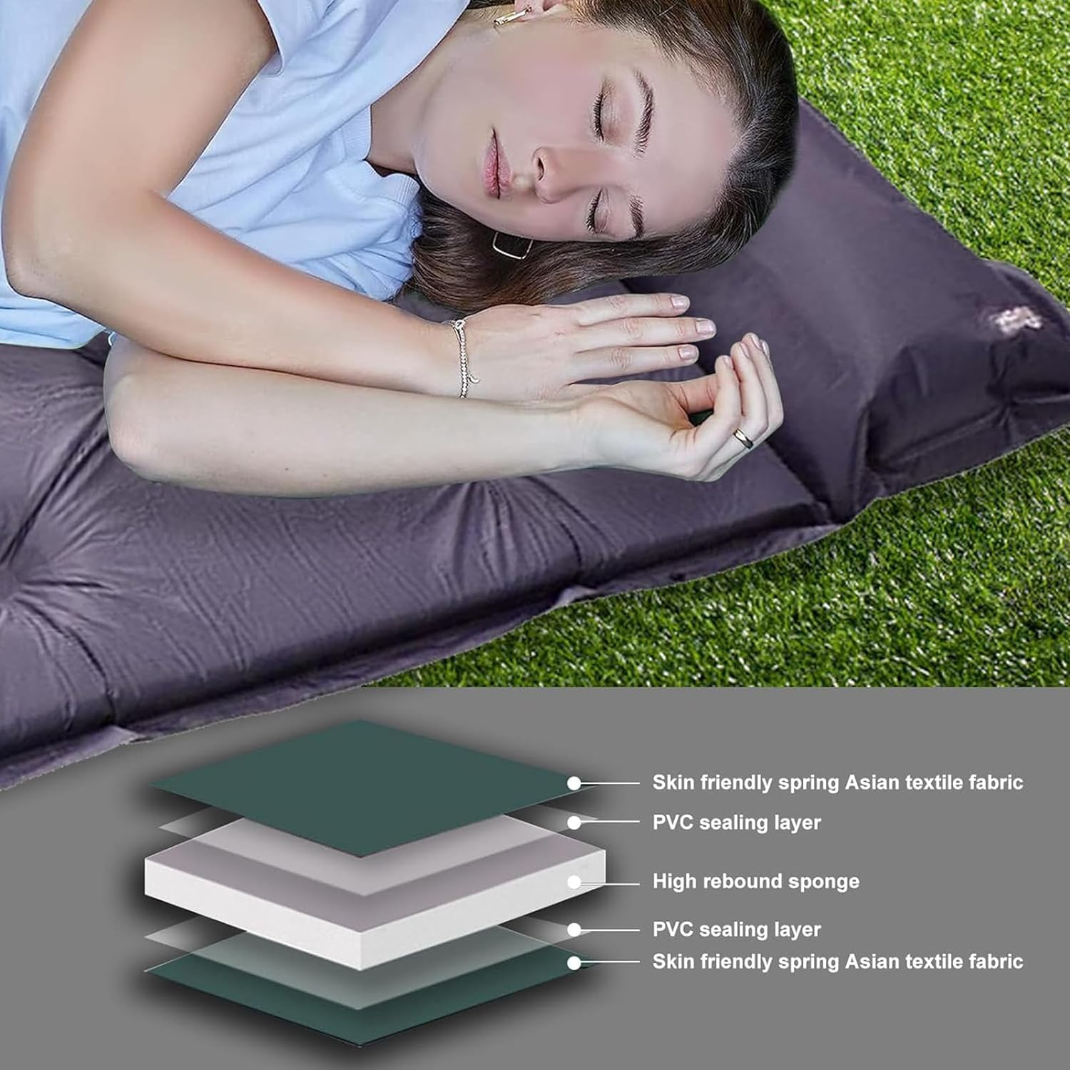 Self Inflating Sleeping Pad, Lightweight Portable Inflatable Camping Lightweight Air Mattress Foam Mattress Sleeping Mat for Tent Camping image number 5