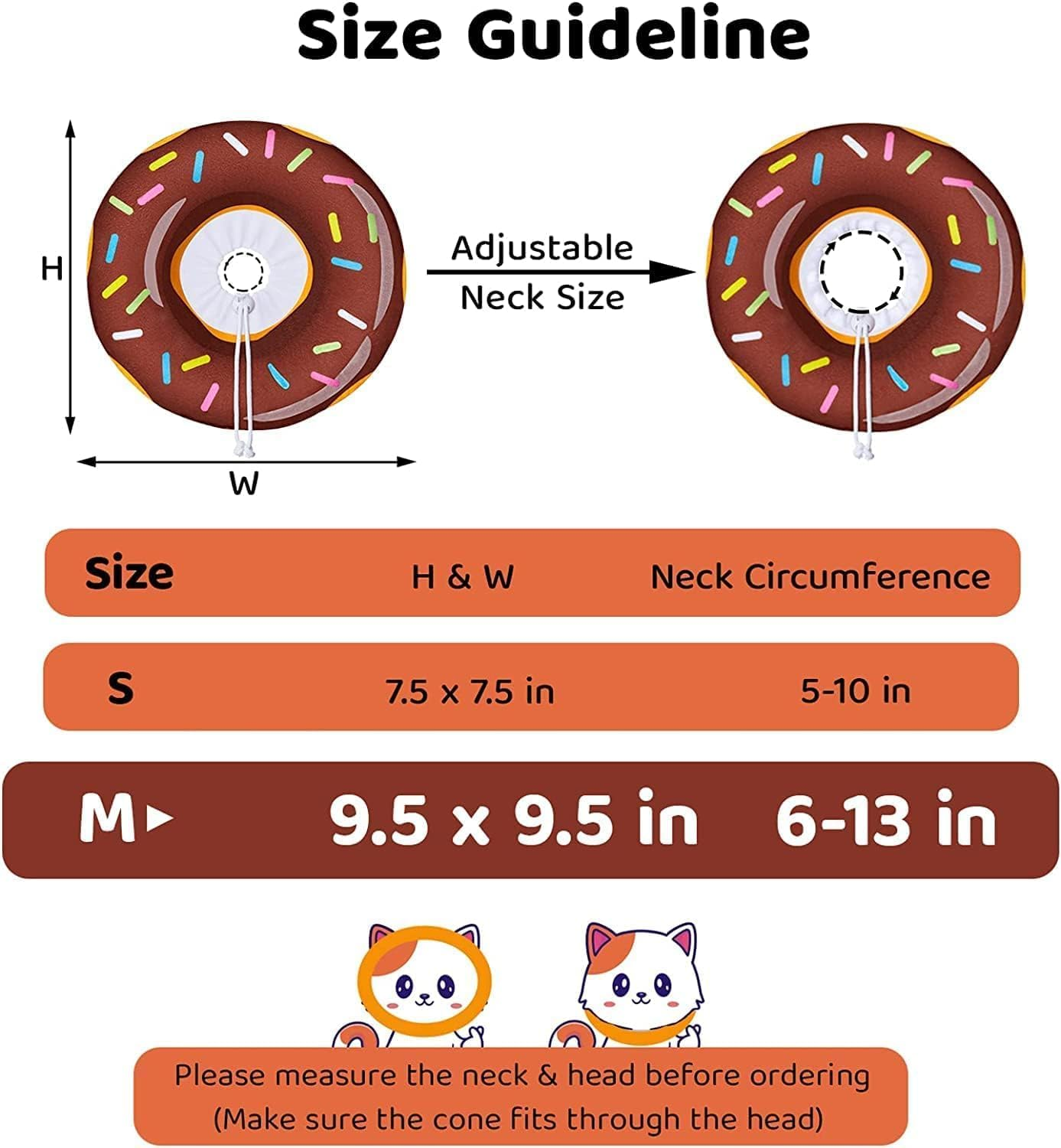 Wabmipe Adjustable Cat Cone Collar, Anti-Bite Lick Wound Healing Safety Elizabethan E-Collar, Comfortable Lightweight Neck Collars after Surgery for Kittens, Cute Cat Recovery Collar (Donut Brown) image number 4