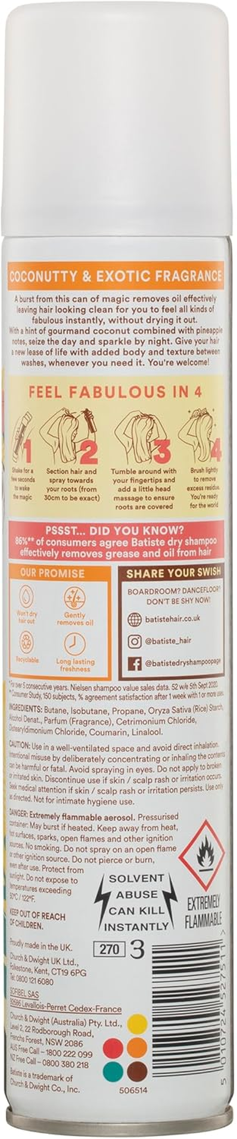 Batiste Dry Shampoo 200Ml Bundle - Tropical, Original & Cherry - Instantly Refreshes Hair, Adds Volume & Lift, Absorbs Oil, Non-Drying, for Quick Use on Straight, Curly & Wavy Locks image number 6