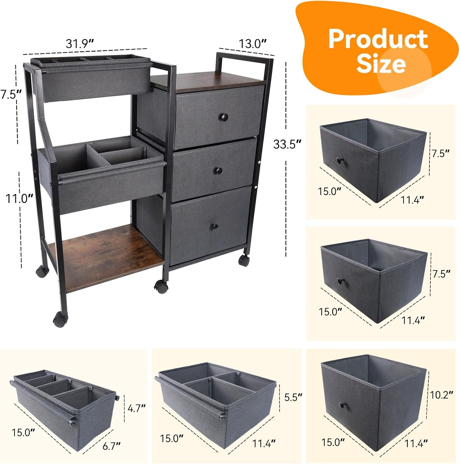 Hiaksedt Baby Diaper Caddy Organizer and Storage, 3 Tier Rolling Cart with Drawers and Dividers Baby Nappy Bin Newborn Essentials Cart for Nursery, Bedroom, Changing Table & Crib image number 1