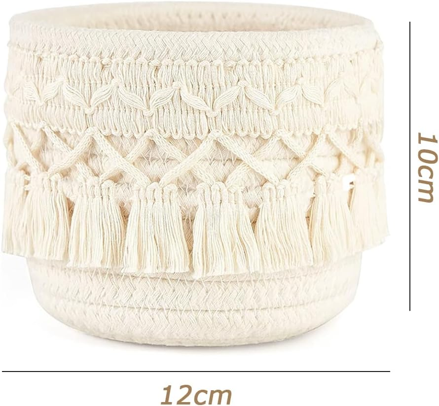 MOTRAIN Set of 2 Macrame Makeup Brush Holder Organizer Comb Brushes Mini Storage Basket Boho Decor Baskets for Pen Pencil Box Container, Ivory image number 6