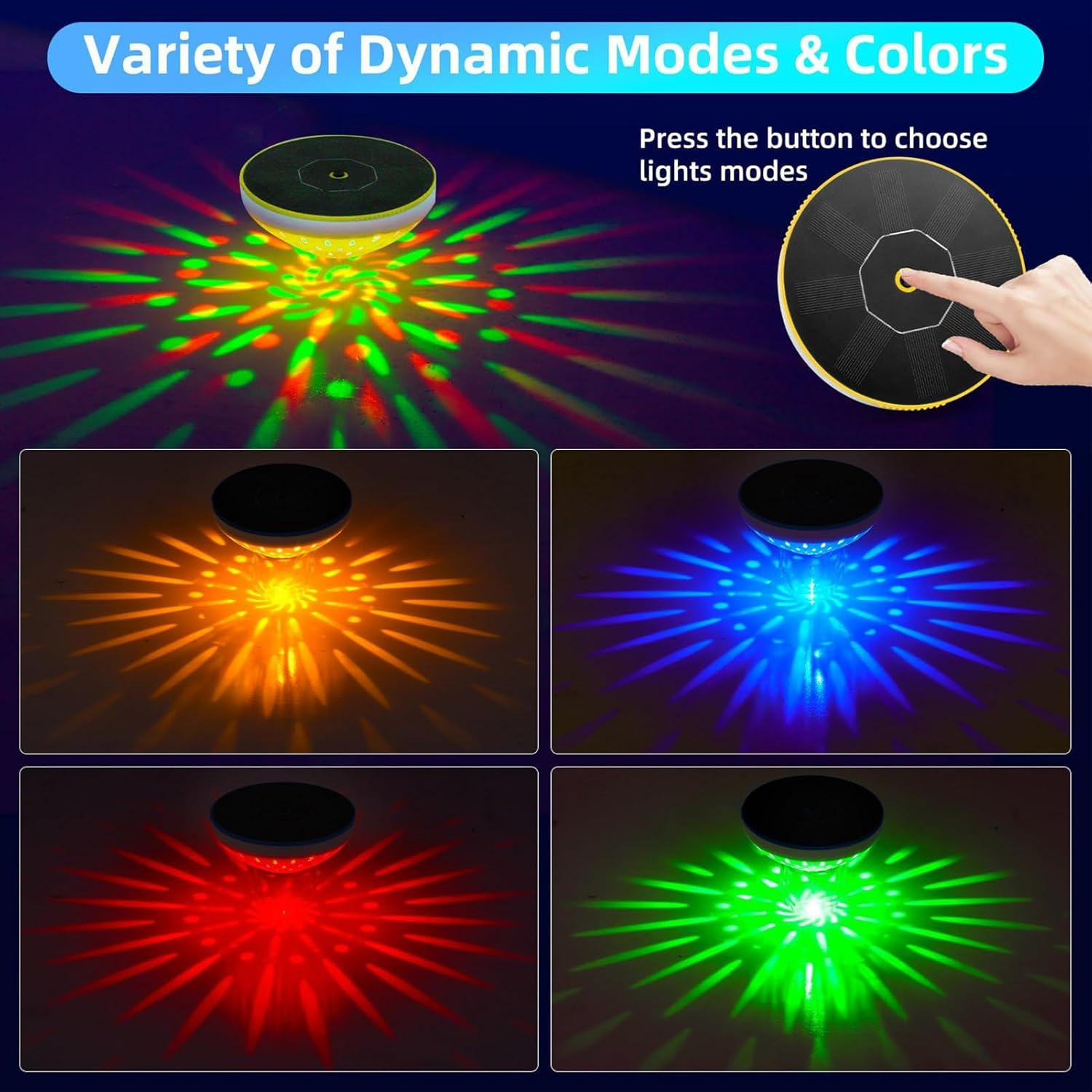 Solar Powered Pool Lights - 14X6Cm Color Changing Floating LED Pool Lamp, Waterproof Solar Pond Lamp | Pond Lamps for Outdoor Party Beach Backyard Garden Poolside Patio Home Fountain Lawn Landscape, N image number 5