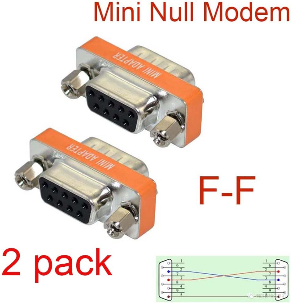 2 PCS Mini Null Modem DB9 9 Pin Female to DB9 Female Data Transfer Serial Port Adapter