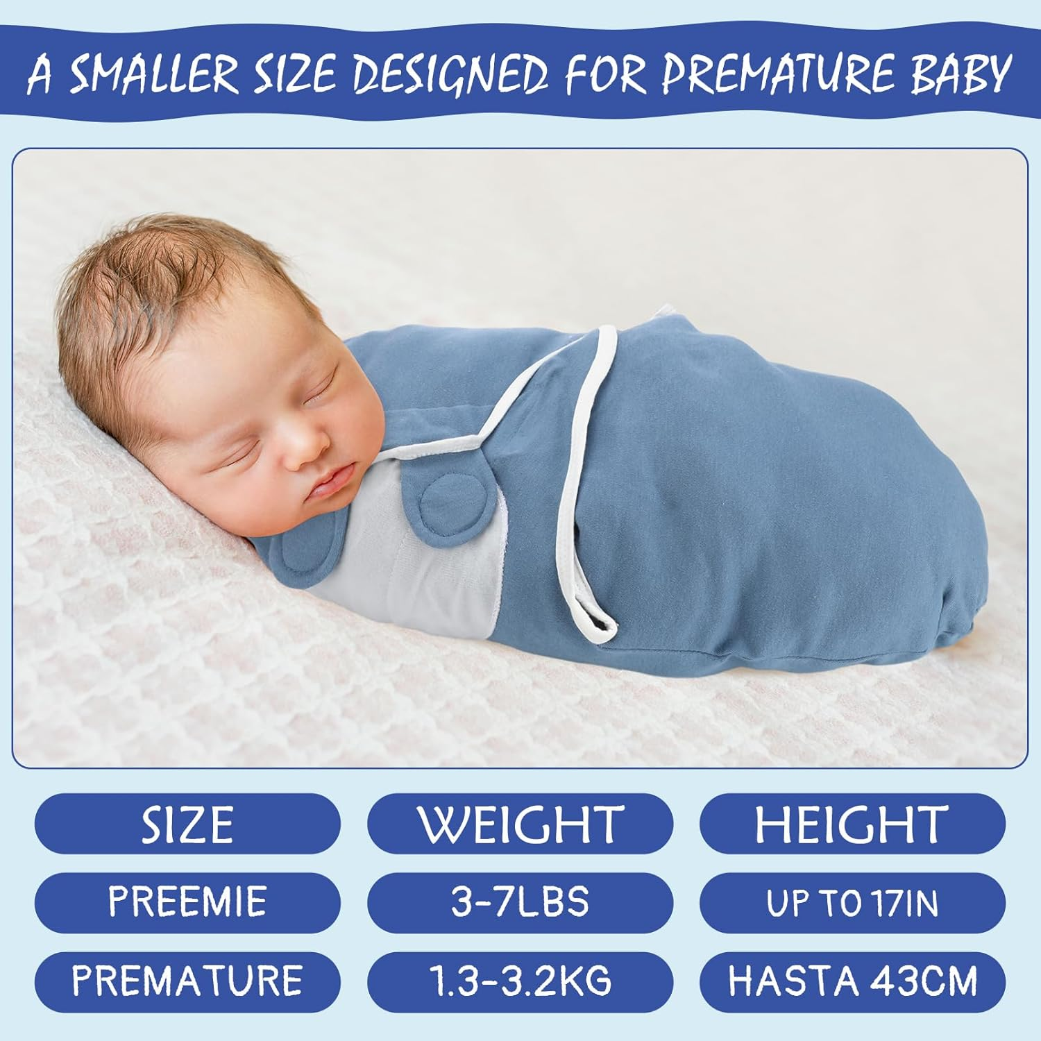 Vitalcozy 2 Pcs Preemie Swaddle Preemie Swaddle Wrap Adjustable Swaddle Blanket Preemie Cotton Swaddle Blanket for Preemie Boys Girls Sleep (Blue, Green)