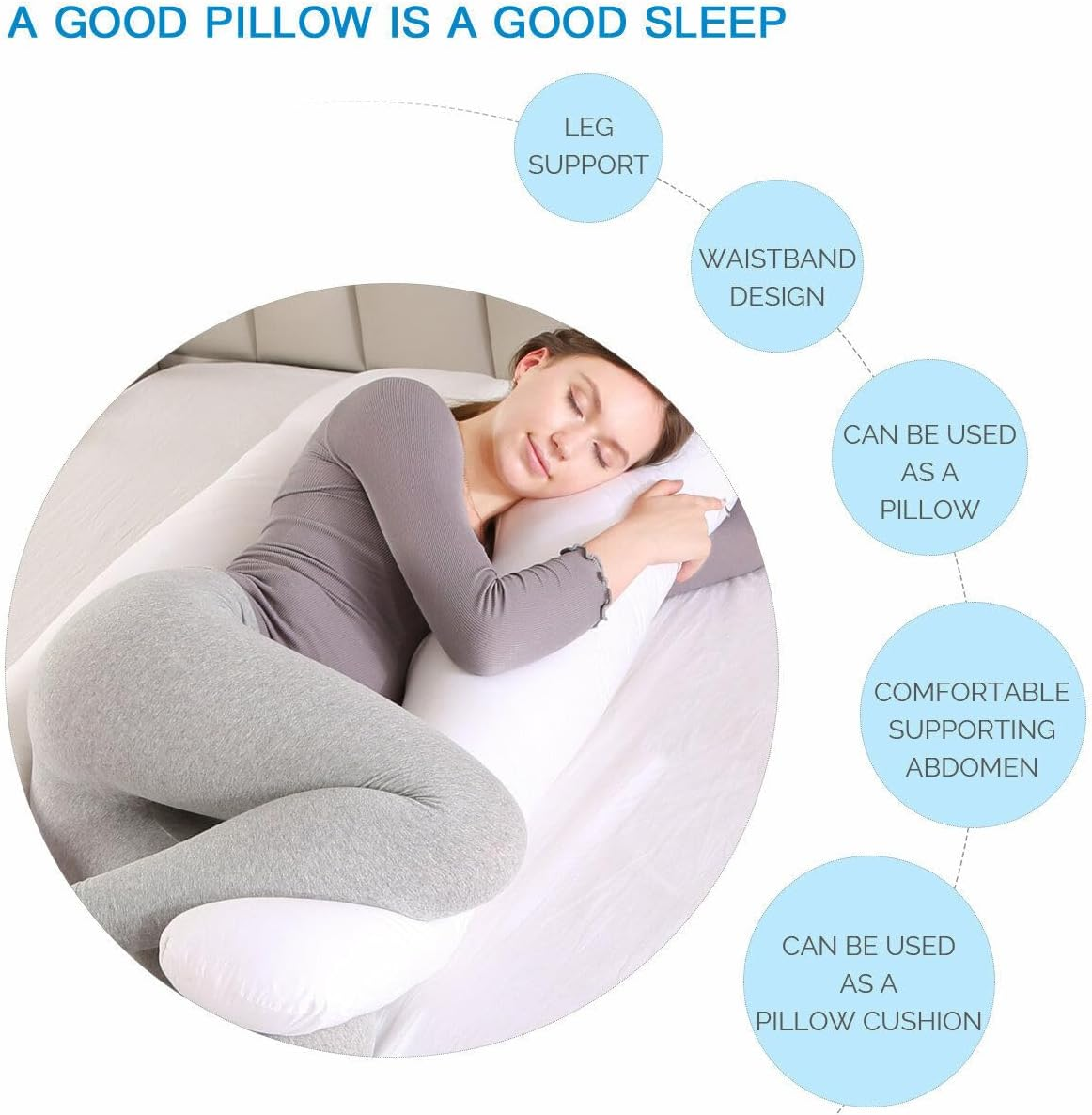 AIMALL U-Shaped All-Cotton Maternity Pillow Multifunctional Lumbar Side Sleep Cushion - Grey image number 4