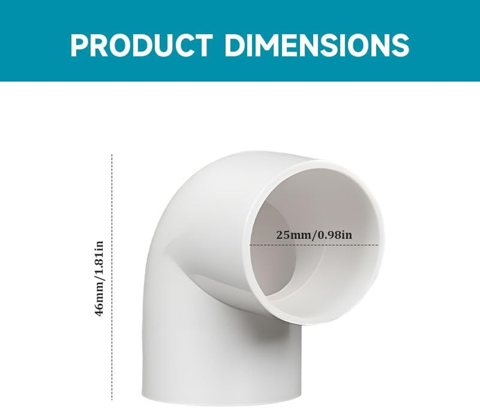10 Pcs 90 Degree PVC Pipe Fittings 25Mm, Sliding Elbow Coupling Connector Water Pipe Sleeve Connector for PVC Pipe Corner Connection, White image number 2