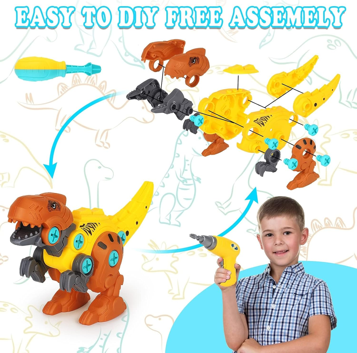 Dinosaur Toys, Take Apart Dinosaur Toys with Electric Drill for 3, 4, 5, 6, 7 Year Old Boys, STEM Educational Construction Building Toys, Ideal Xmas Birthday Gift image number 3