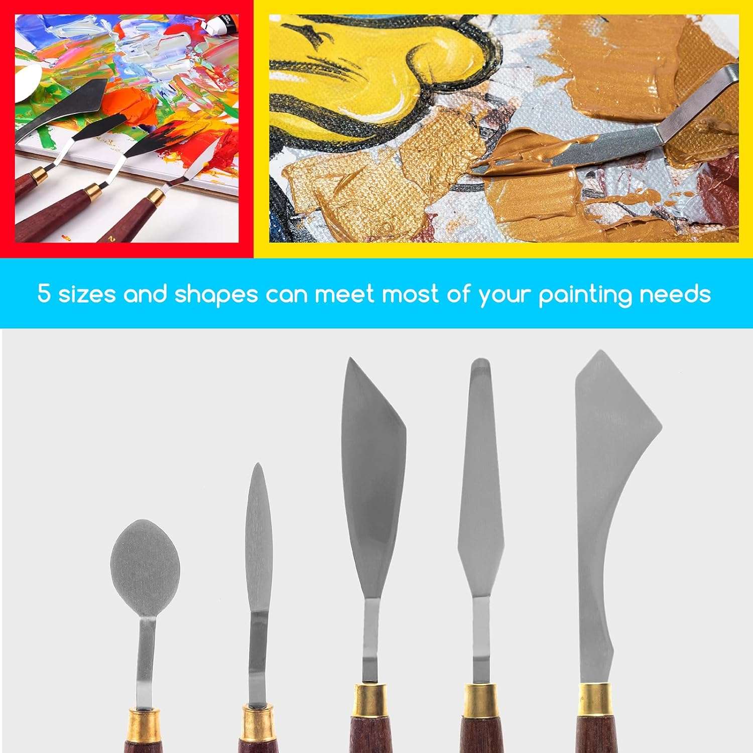 MEEDEN 5 Pieces Painting Knife Set, Versatile Stainless Steel Spatula Palette Knife, Oil Painting Supplies Mixing Scraper for Oil, Paint Color Mixing, Acrylic Painting image number 2