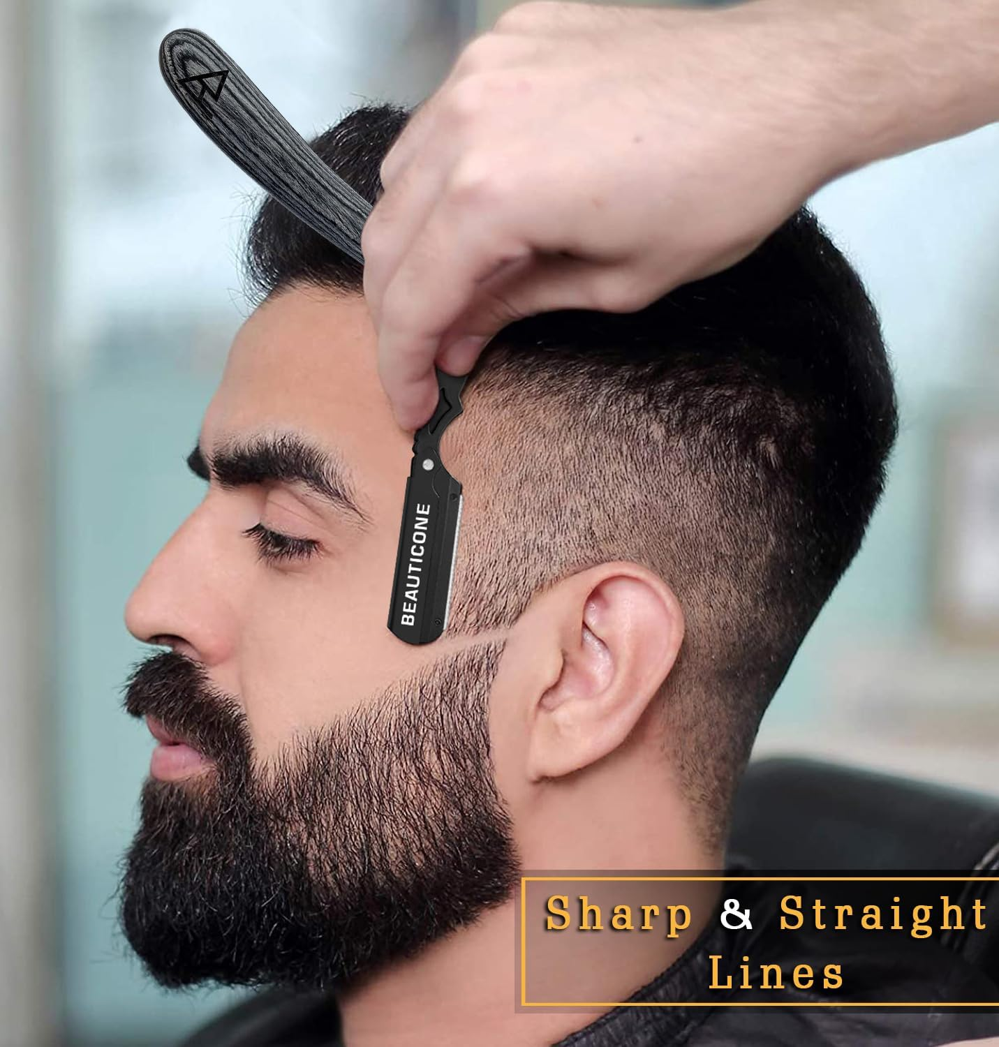 Straight Razors for Men, Straight Edge Razor, 100 Single Edge Blades, Stainless Steel, Barber Razor for Men'S Shaving, Barber Shaving Knife, Swinglock - Black  Gray With Leaf Handle image number 3