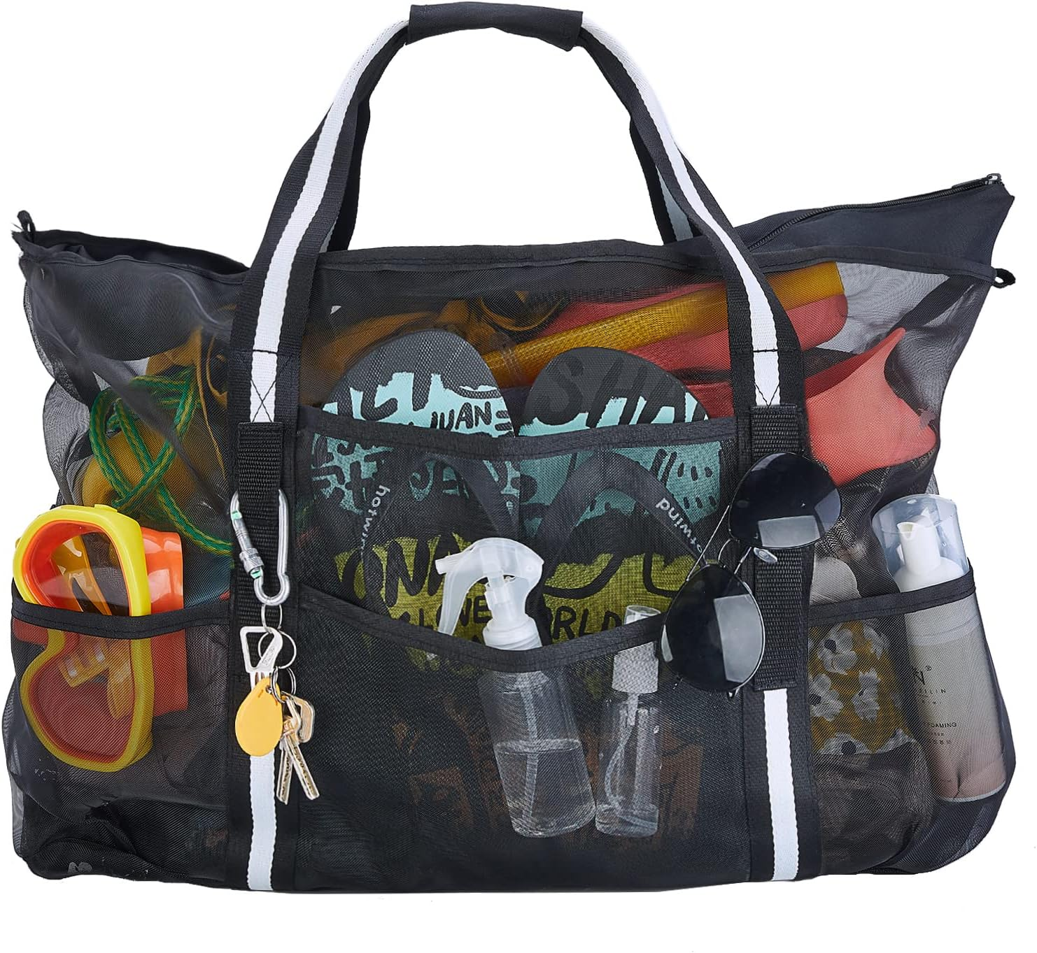 MOPHOEXII Extra Large Mesh Beach Bags Pool Bags，Vacation Beach Toy Bag Swimming Bag Packable Beach Bag Mesh Tote Bag for Women and Men, Black, Black, Large image number 2