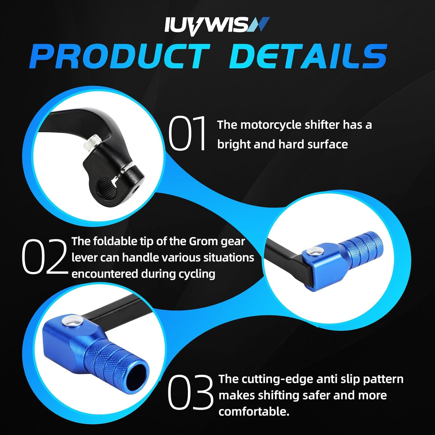 IUVWISN Motorcycle Folding Gear Shifter Shift Lever CNC for Grom MSX 125 2013-2024 Grom Clone Boom Vader 125 BD125 SR6 Blue image number 4