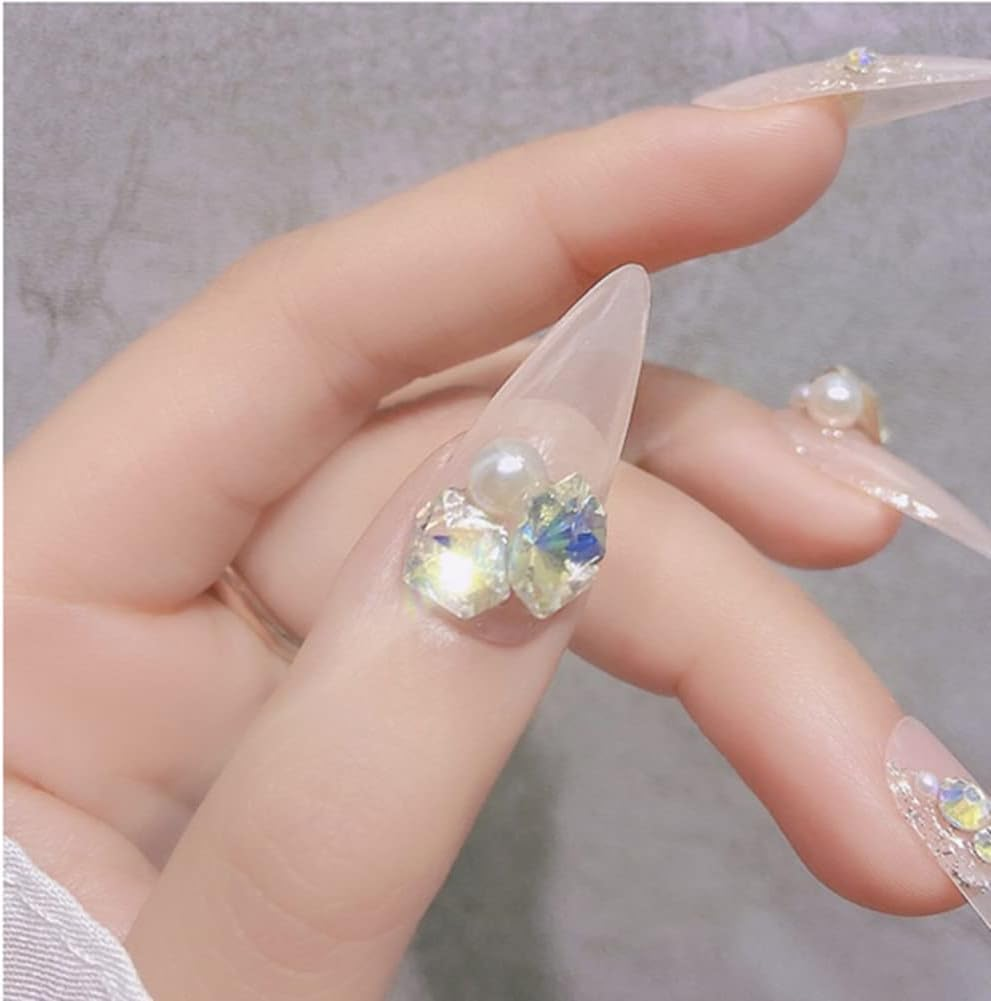 PTGMH 140 Pcs Crystals Rhinestones Set Nail Gems Pink Rhinestones Iridescent Clear Crystals Shiny Sharp Bottom Aurora 3D Nail Charms Nail Decorations for Nail Designs (Colorful) image number 3