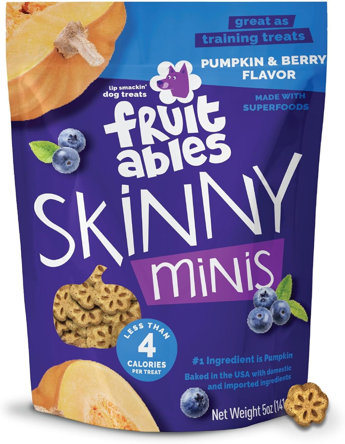 Fruitables Skinny Mini Dog Treats, Healthy Pumpkin Treat for Dogs, Low Calorie & Delicious, Puppy Training, Free of Wheat, Corn and Soy, Made in the USA, Pumpkin and Berry Flavor, 5Oz image number 3