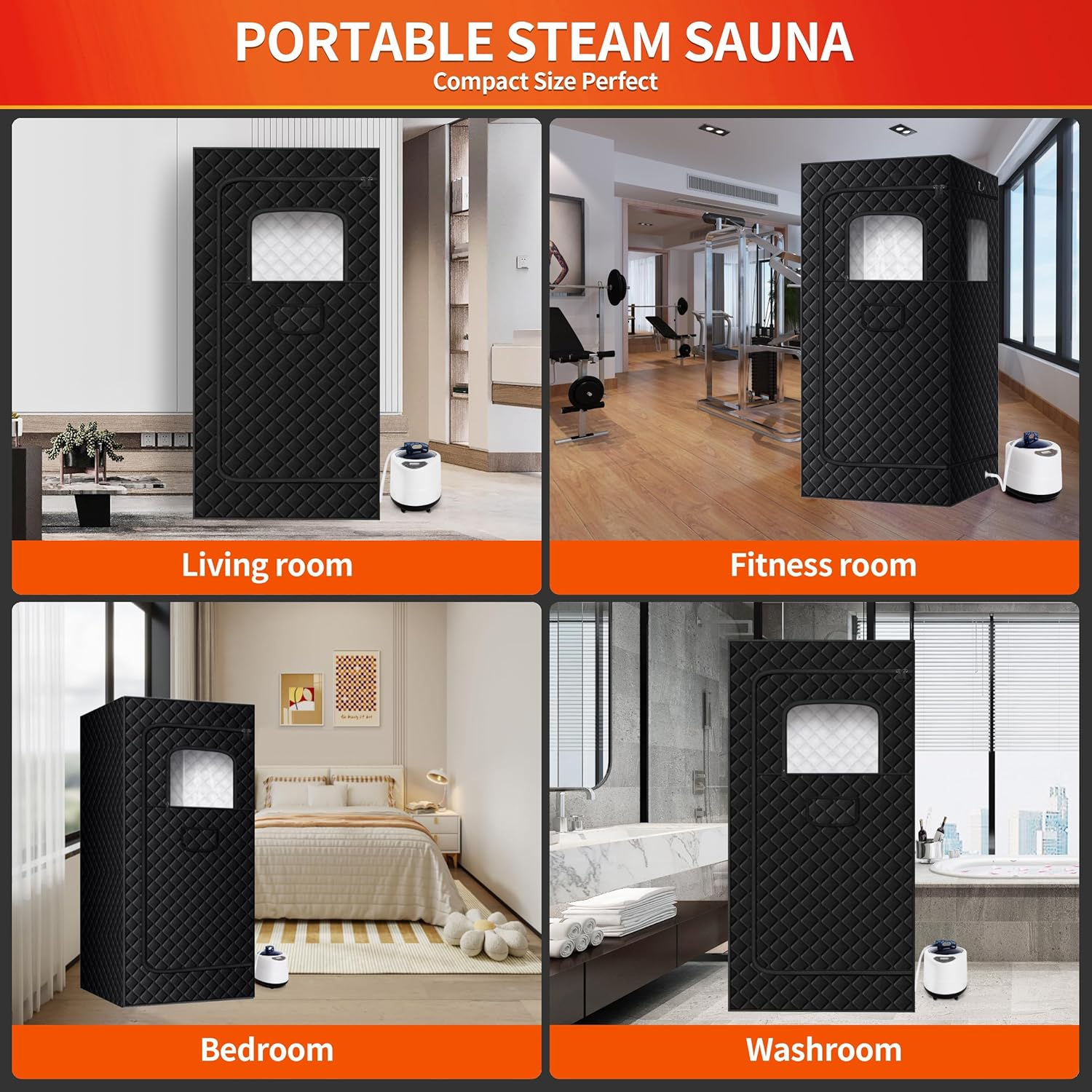 Portable Sauna, Personal Portable Steam Sauna for Home with 3L 1000W Steamer, Sauna Tent for Home Spa Relax, Foldable Chair, Remote Control Included, 80X80X180Cm Sauna Tent, Black image number 1