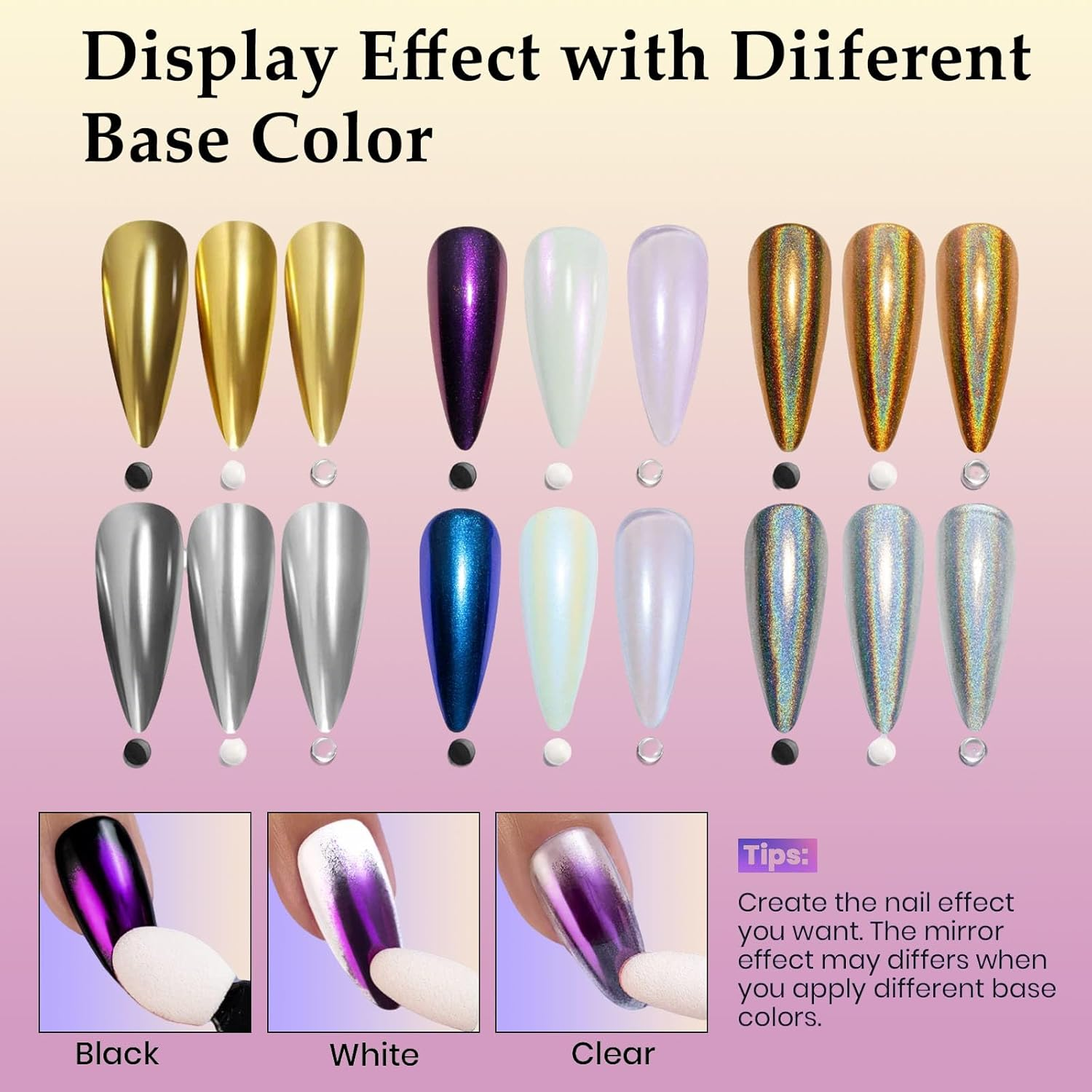 Lyvixora Chrome Nail Powder &ndash; Gold & Silver Iridescent Pearl Chrome Powder, Holographic Mermaid Glitter Pigment for Nails, Aurora Mirror Effect, 6 in 1 Set