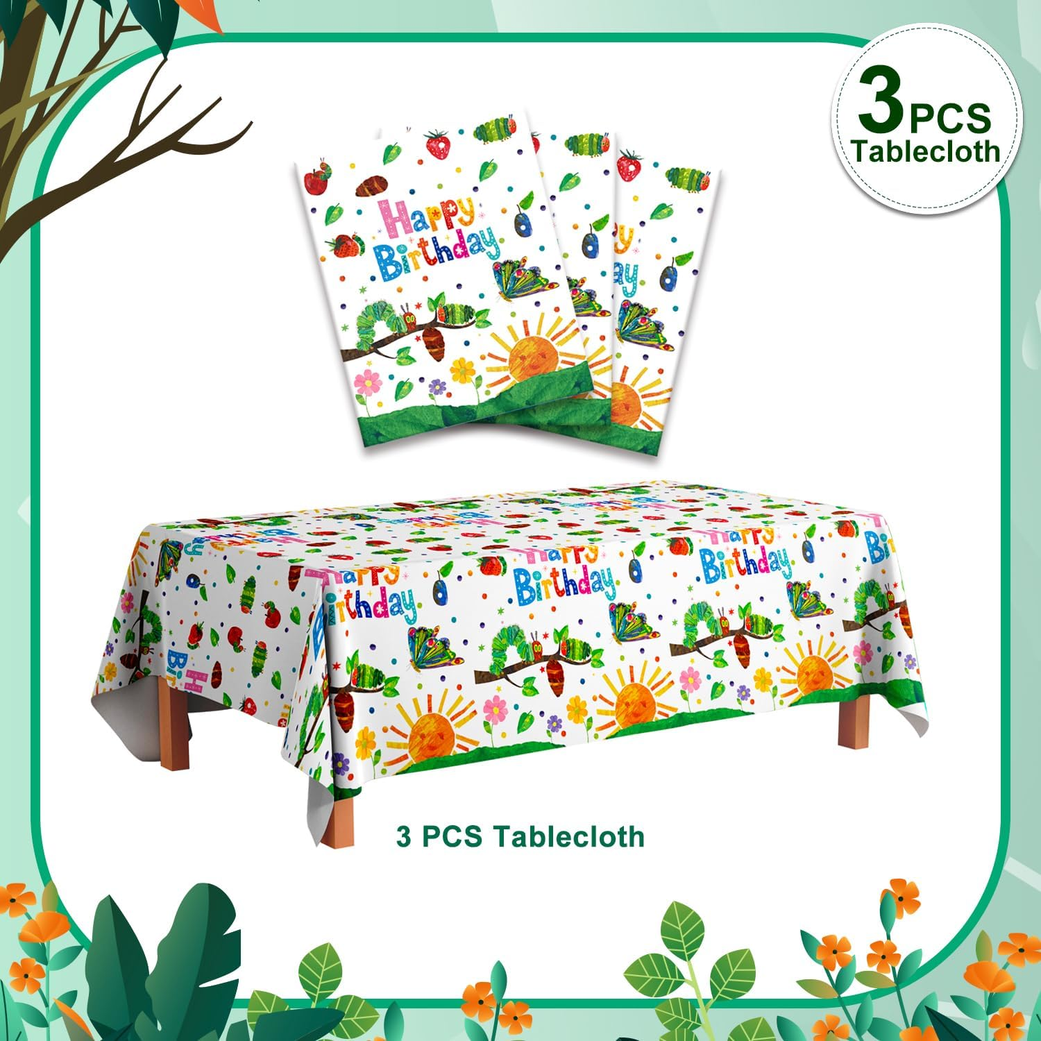 Caterpillar Party Decoration Tableware, 3Pcs the Very Caterpillar Party Tablecloth Hungry Caterpillar Birthday Tablecloth for Hungry Caterpillar Party Decoration, Caterpillar Decoration Birthday